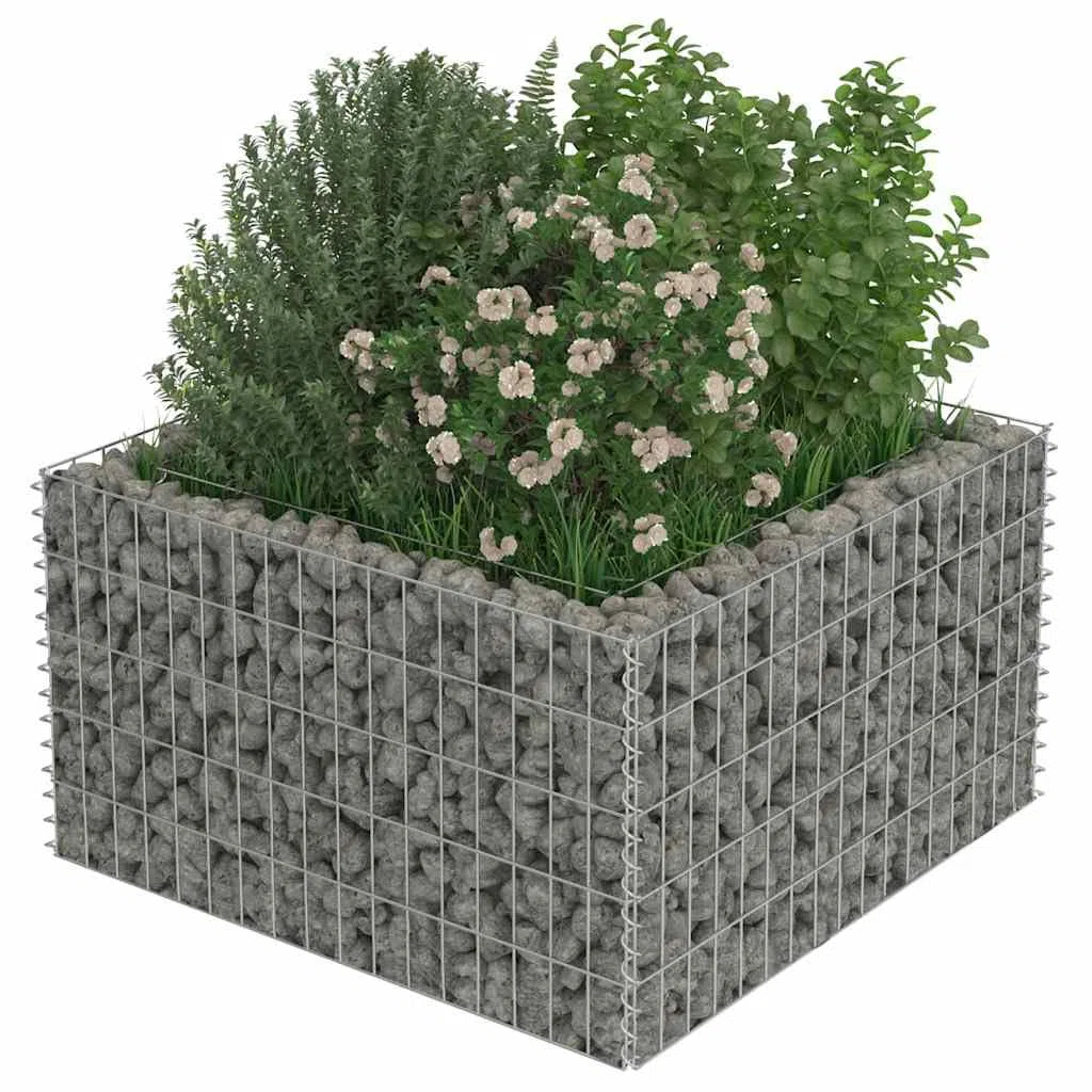 Podwyższona donica gabionowa ze stali galwanizowanej 90x90x50 cm duża skrzynia ogrodowa na kwiaty stabilna rama rabatowa wytrzymała na rdzę i warunki atmosferyczne do wypełnienia kamieniami