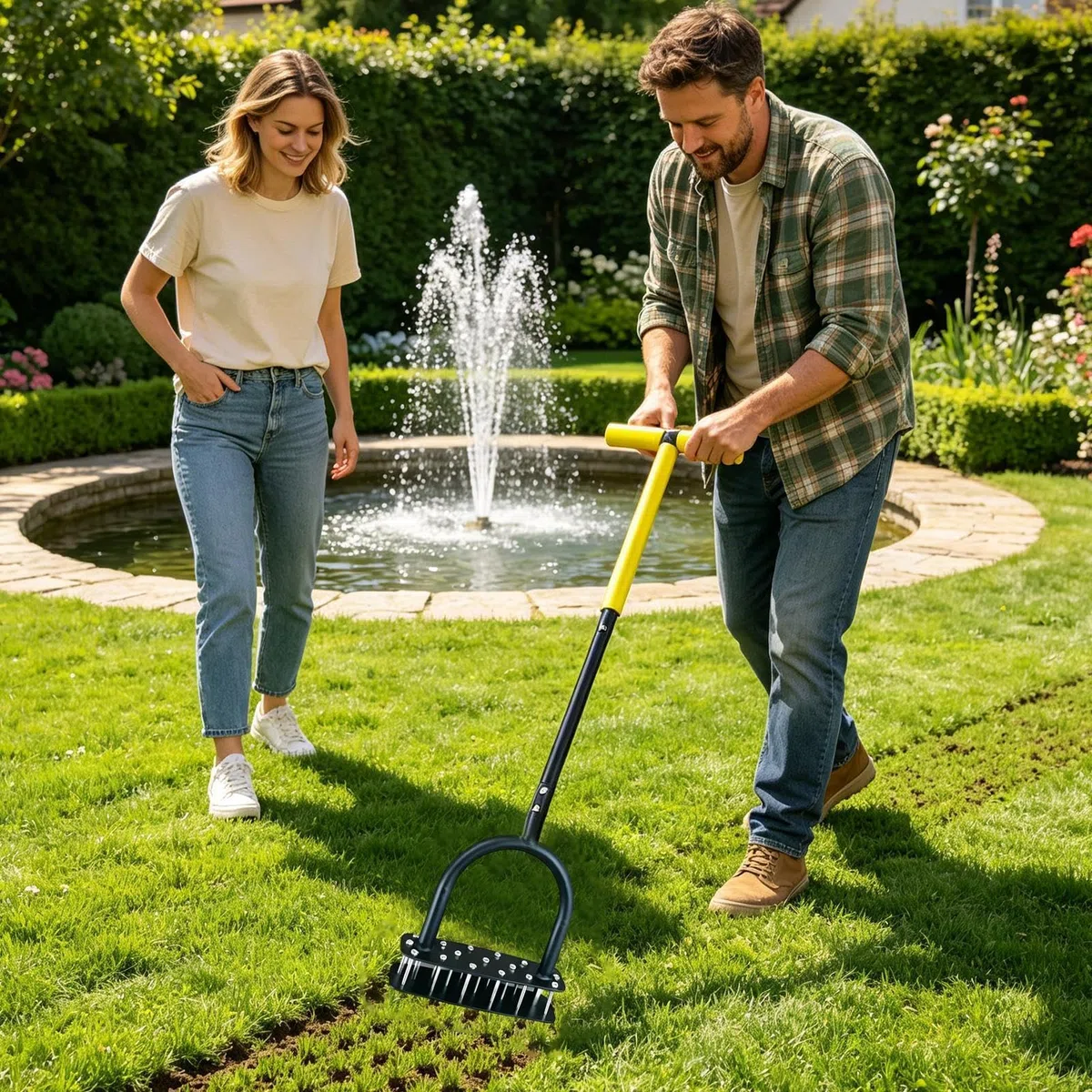 Aerator trawnika 15 Kolców Ze Stali Nierdzewnej, Wytrzymały I Ręczny | Aerator gruntowy Do Ogrodu, Patio, Rabat Kwiatowych, Podwórka, Spulchniania Gleby Oraz Pielęgnacji Parku