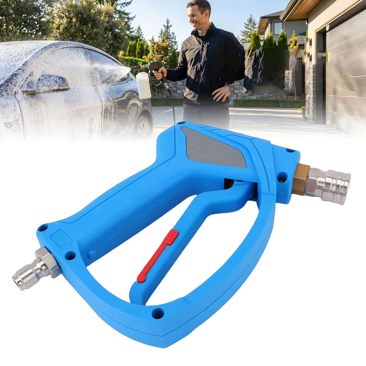 Myjka ciśnieniowa Leatikall Krótki pistolet z krętlikiem 3/8 cala z gwintem M22-14 mm 2 adaptery 1 dysza do myjni samochodowej