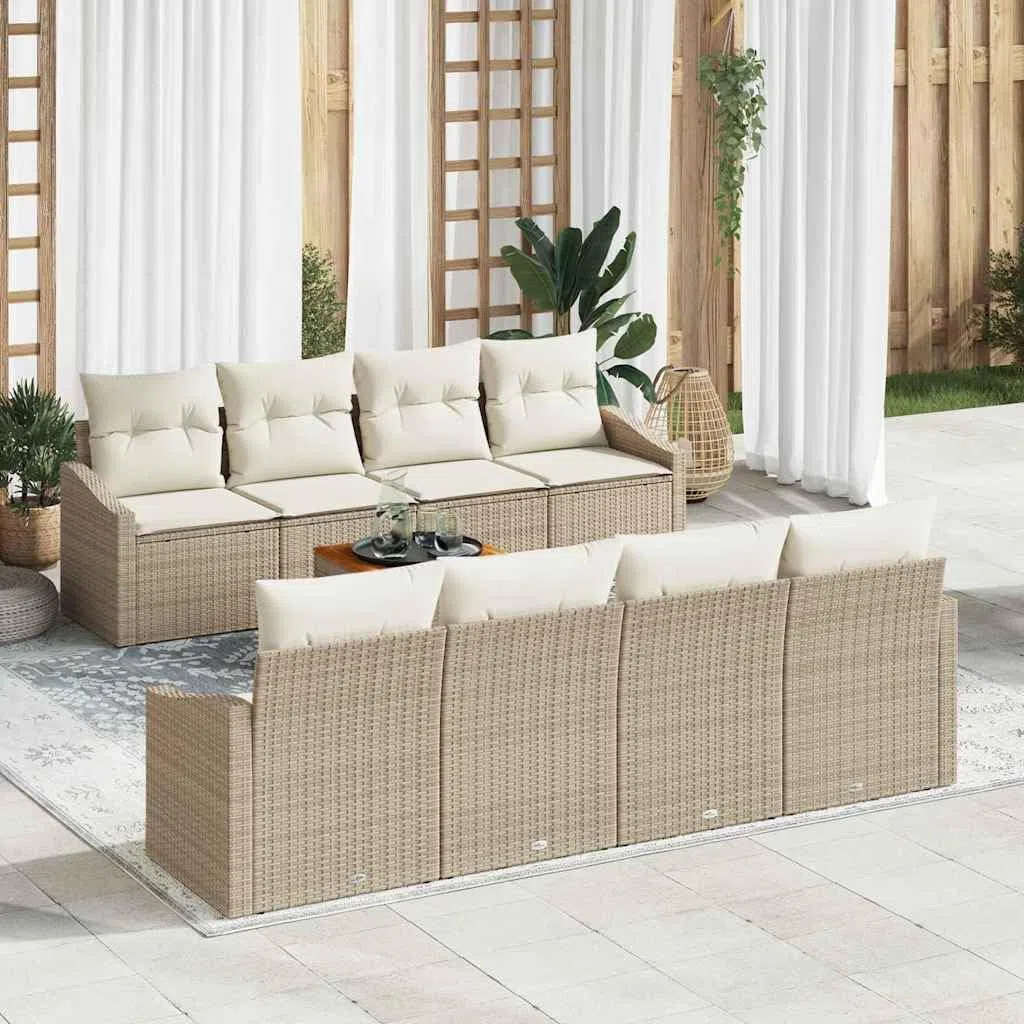 7-częściowy zestaw mebli ogrodowych, beżowy i biały, rattan PE, stal malowana proszkowo, modułowa konstrukcja, odporna na promieniowanie UV, na taras, balkon, do użytku na zewnątrz