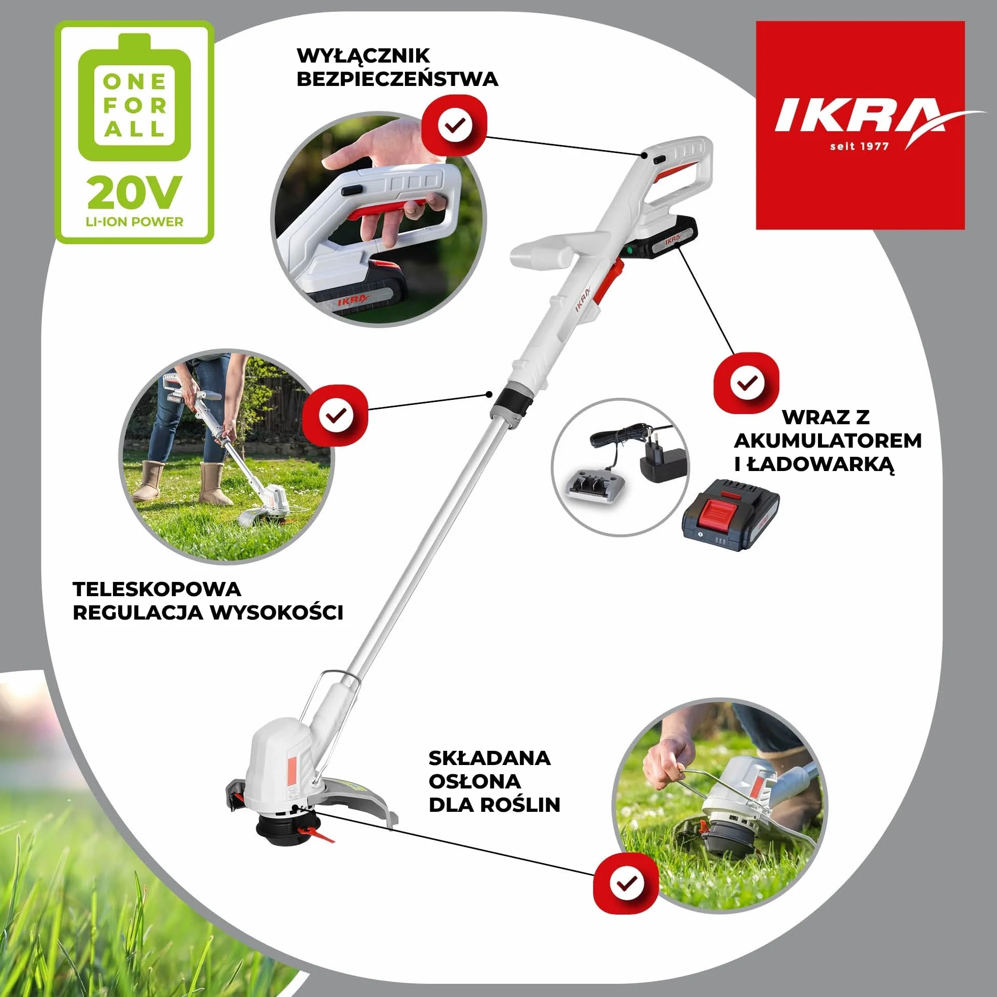 IKRA podkaszarka do trawy 2 w 1 IART 2025 bez kabla akumulator 1,9 kg