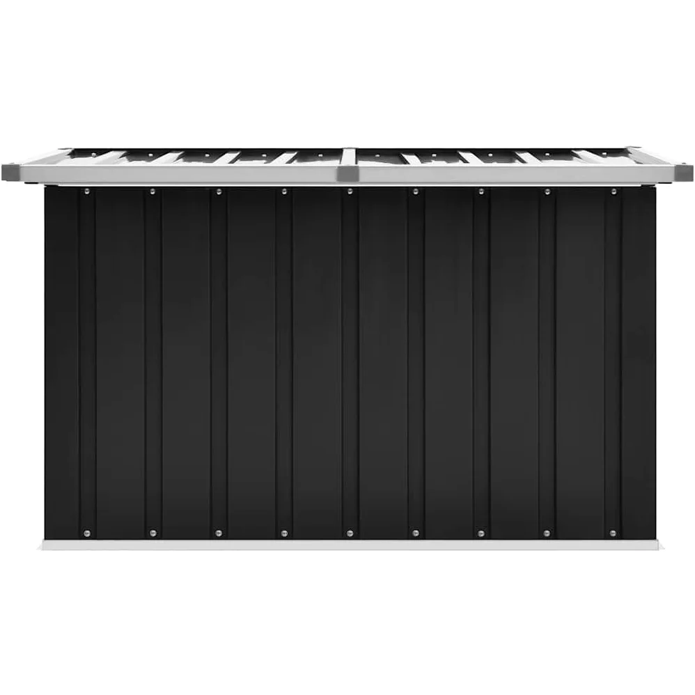 Skrzynka ogrodowa, antracytowa, 109 x 67 x 65 cm, wykonana z ocynkowanej stali, skrzynia z nakładkami na zawiasach, odporna na warunki atmosferyczne, jako pudełko na poduszki, taras, balkon