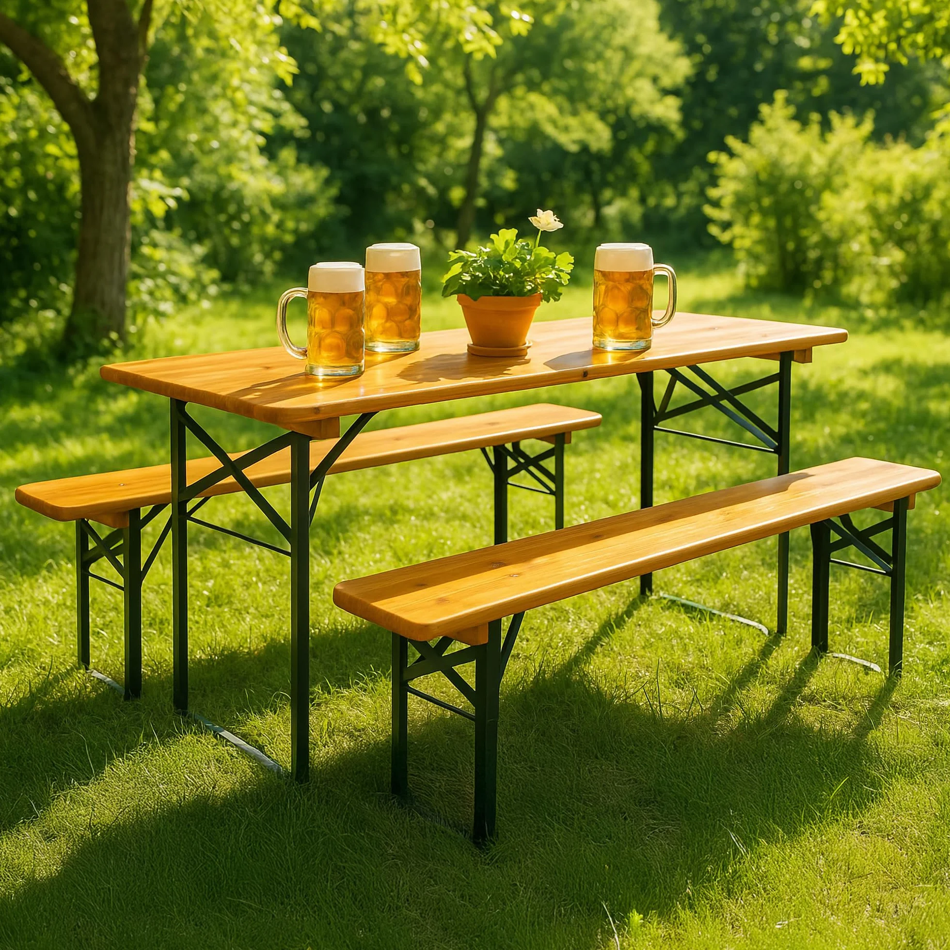Stagecaptain BBT-117 Hirschgarten stół ogrodowy 117 cm - wytrzymały i krótki stół browarniczy (117 cm długości) - powierzchnia lakierowana - składany - łatwy do przechowywania i przenoszenia