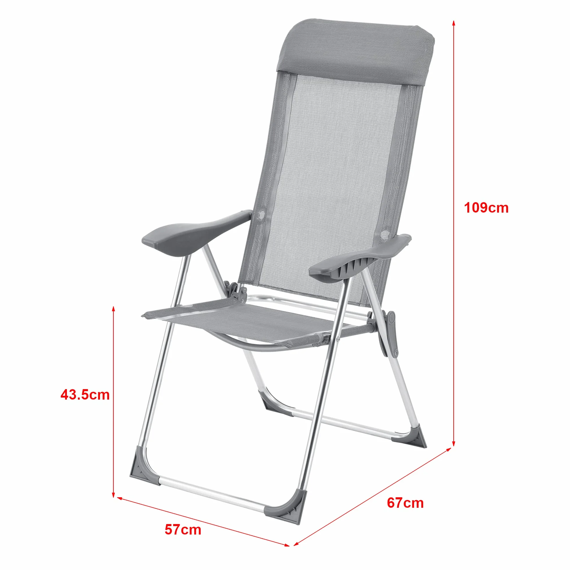Składane krzesło kempingowe zestaw 2 sztuk 109 x 57 x 67 cm aluminium jasnoszare