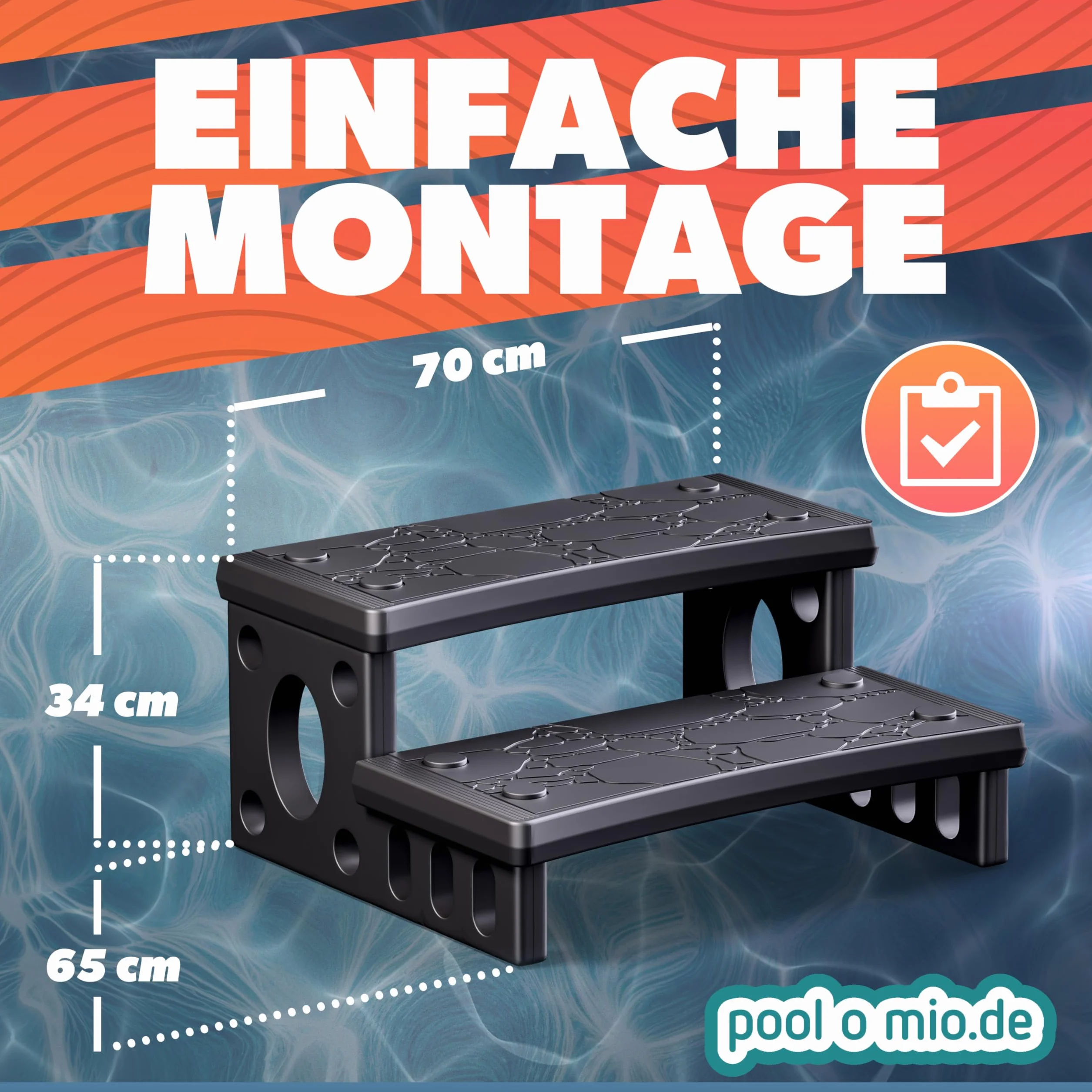 poolomio® Drabina schodowa do spa i jacuzzi | 2-stopniowa drabina rozłupująca z PCW | 70 x 65 x 24 cm | antypoślizgowa powierzchnia, łatwy montaż
