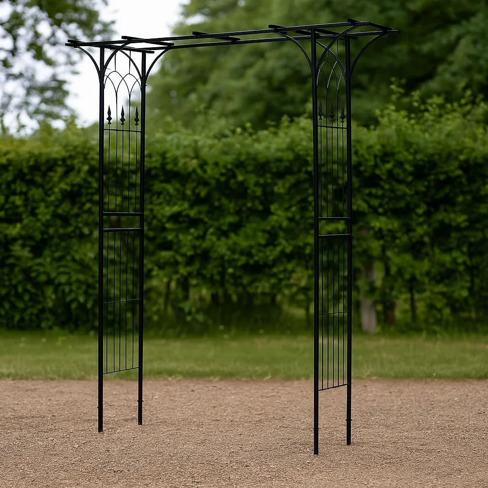 Wiltec Pergola ogrodowa o wymiarach 205 x 50 x 208 cm ze stali, trejaż do ogrodu na pnącza i róż czarny, łuk z kolcami wspierającymi