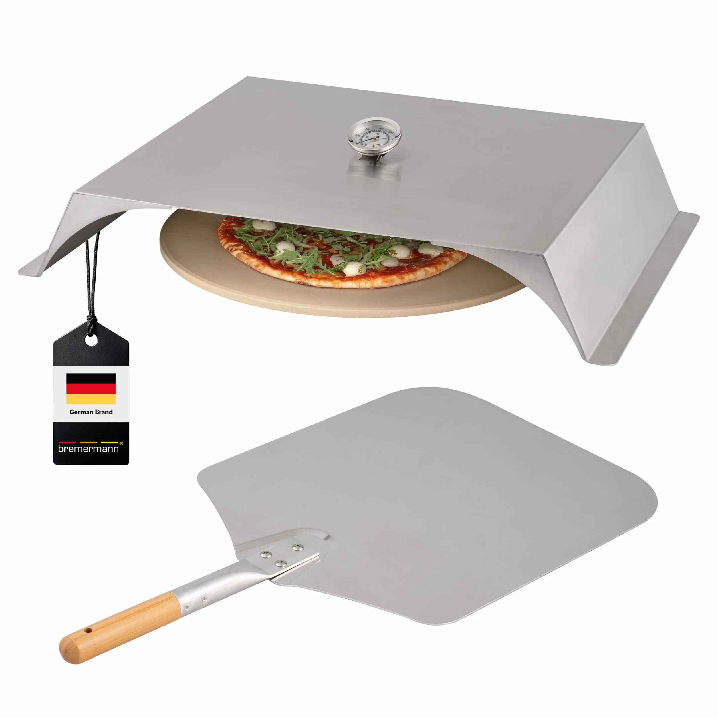 bremermann Pokrywa na grill do wypiekania pizzy z termometrem i kamieniem 56 x 9 x 38 cm