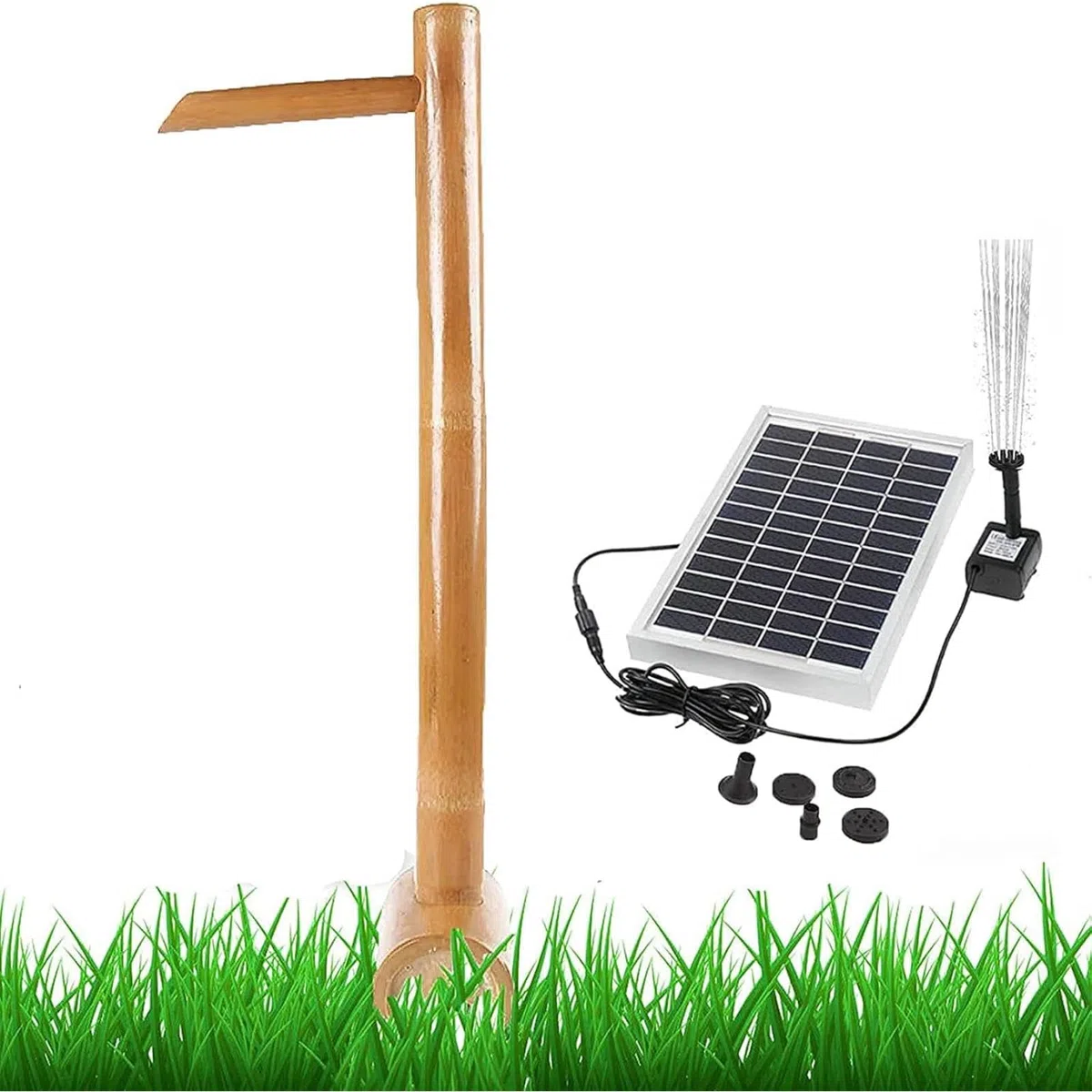 Solarny zestaw fontanny bambusowej z pompką, funkcja wody Zen Feng Shui, płynna dekoracja do ogrodu, stawu, trawnika, akwarium