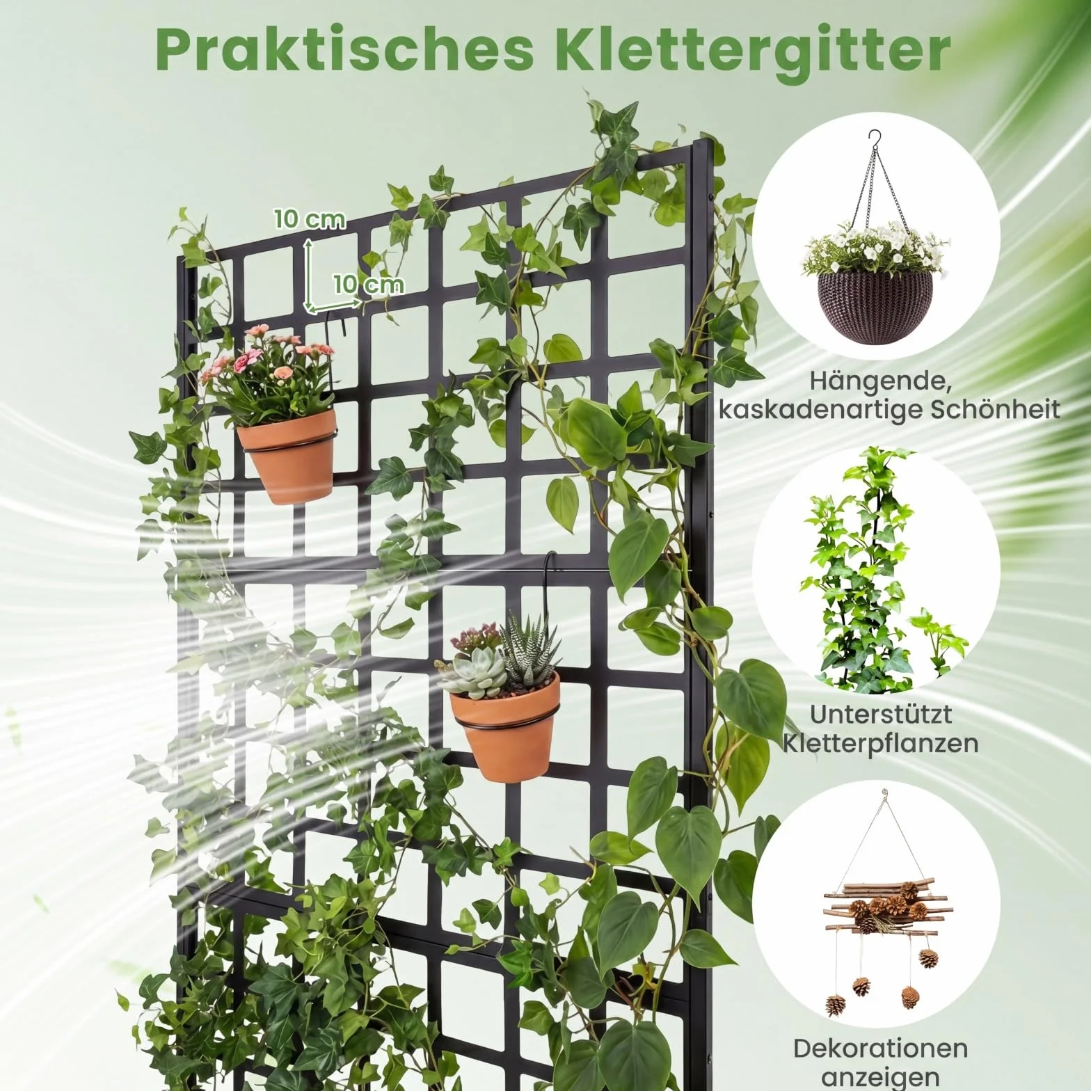 COSTWAY Skrzynka na kwiaty z kratką dla roślin pnących, podwyższona grządka z pergolą i drenażem, donica na kwiaty do ogrodu, na balkon, ochrona przed wzrokiem, metalowa pergola ogrodowa, 91 x 40 x