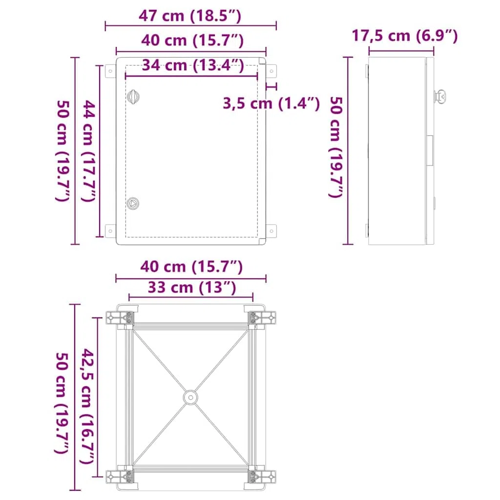 vidaXL Szafka sterownicza Szary 47 x 17,5 x 50 cm Plastik ABS | Stworzona z solidnego metalu, by przetrwać, Dobrej jakości w mokrych warunkach, Zamek na klucz dla większego spokoju