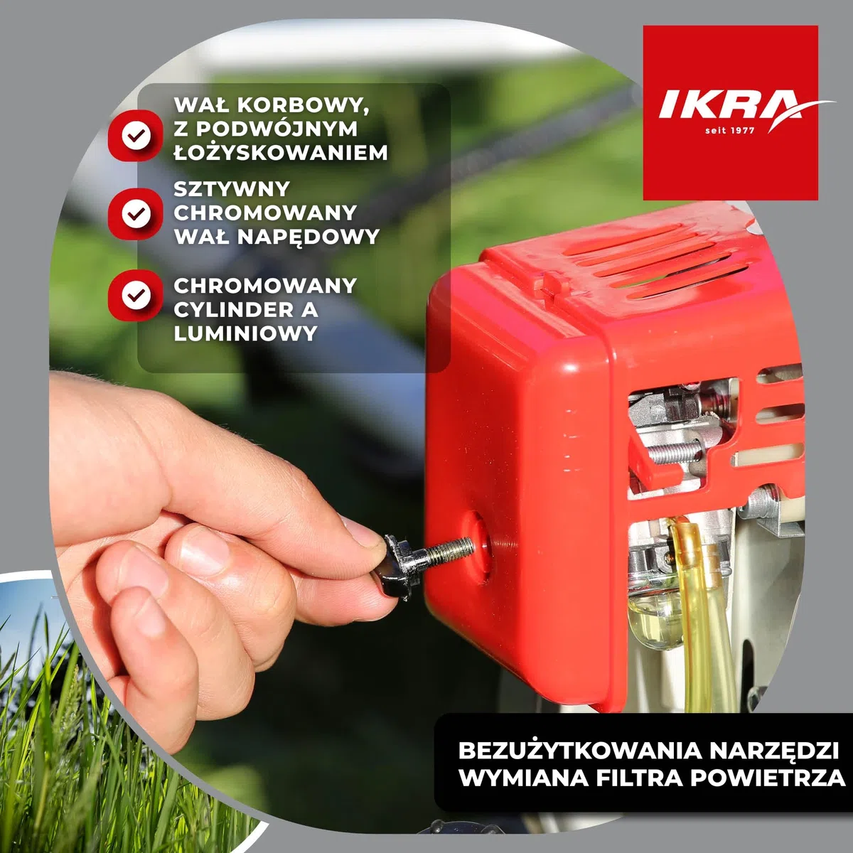 IKRA Podkaszarka spalinowa IBF 31-4, 31 cm³ 0,7 kW z zestawem akcesoriów | W zestawie nóż 3- i 8-zębny, szpula, pas naramienny i okulary, mocny silnik 4T z łatwym rozruchem