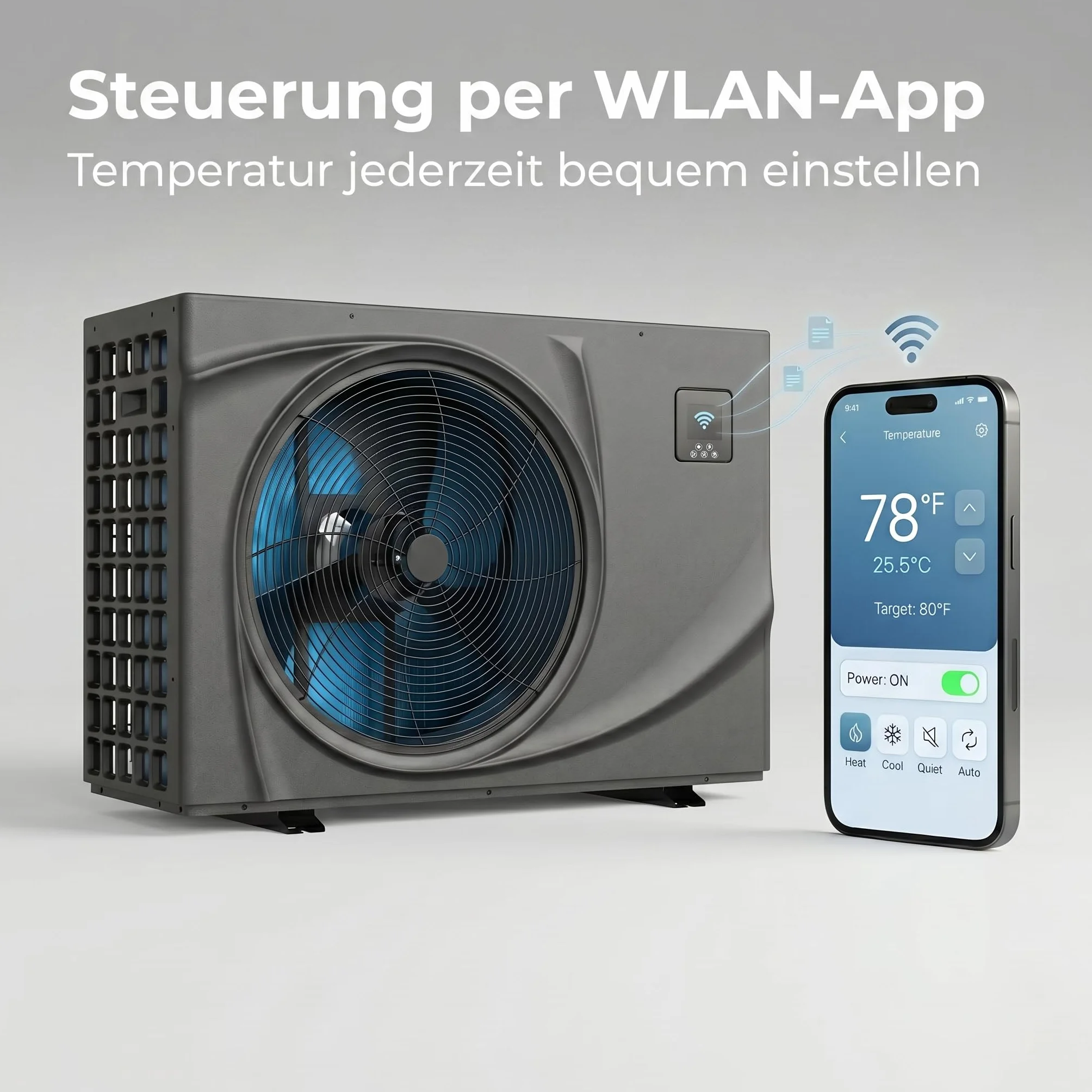 poolomio® Pompa ciepła do basenu 55-70 m³ NET Inverter 10 | ultra ciche ogrzewanie basenu z WiFi | energooszczędne ogrzewanie (COP 13,40) do basenu | DC Full Inverter do 11,6 kW, -10°C tryb Soft Start