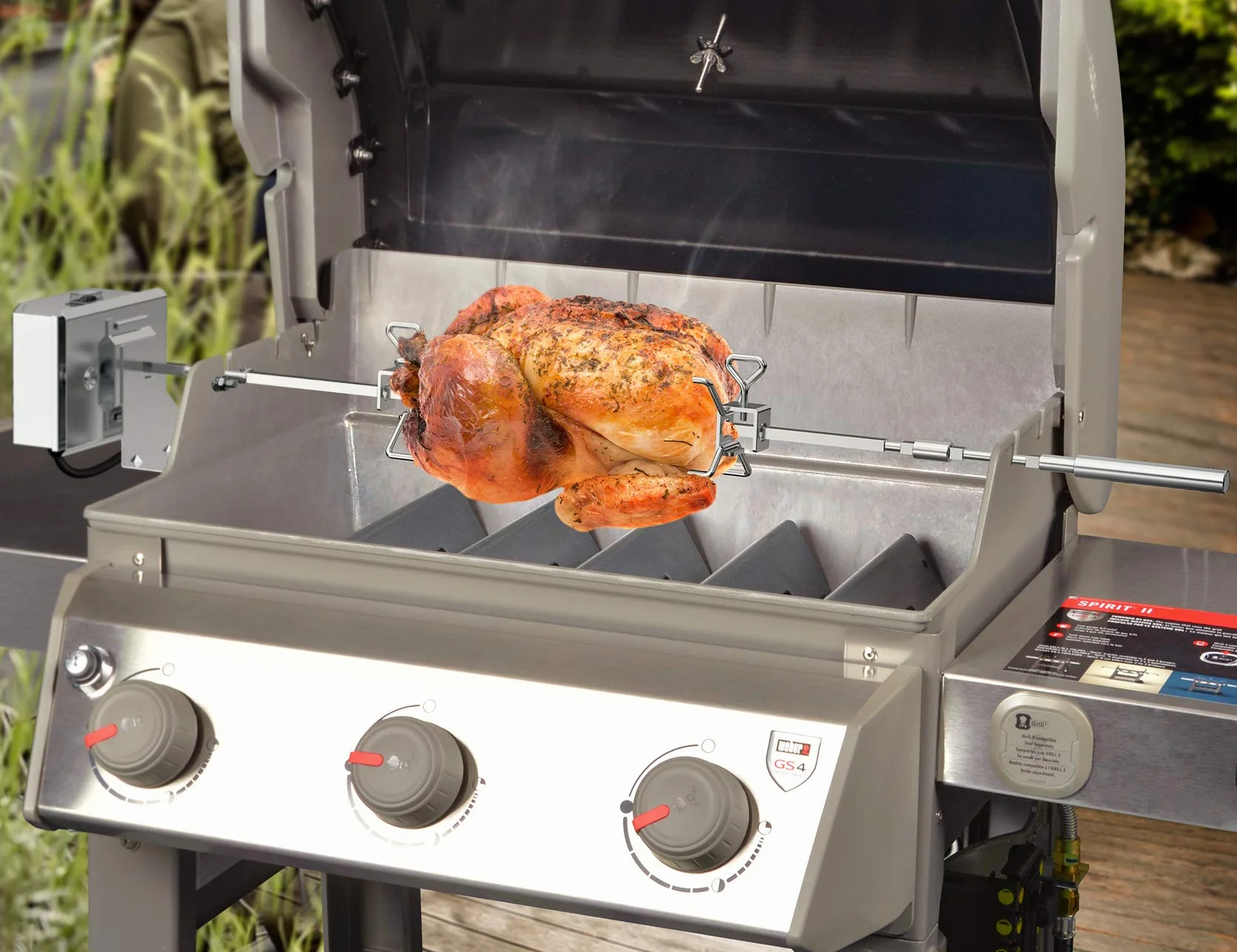 Onlyfire BRK-6045 Zestaw rożna ze stali nierdzewnej odpowiedni do grilli gazowych Weber Spirit 200/300 i Spirit II 200/300