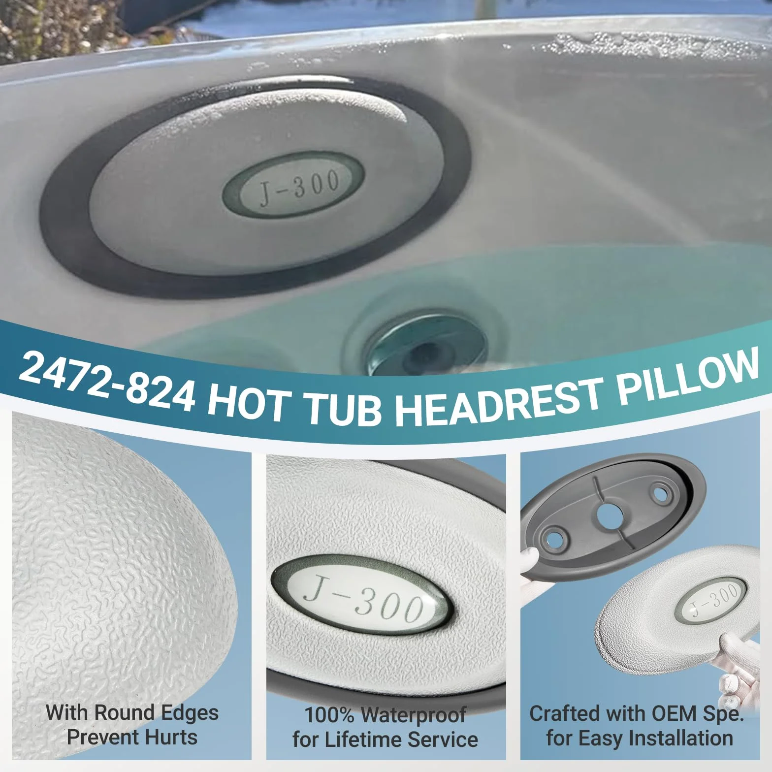Sunluway 4-pak 2455-263 owalna poduszka spa i mocowanie z tyłu - wzmocnione wsparcie, niestandardowe dopasowanie do 2004-2017 prawie wszystkich jacuzzi serii J-300 (2472-824)