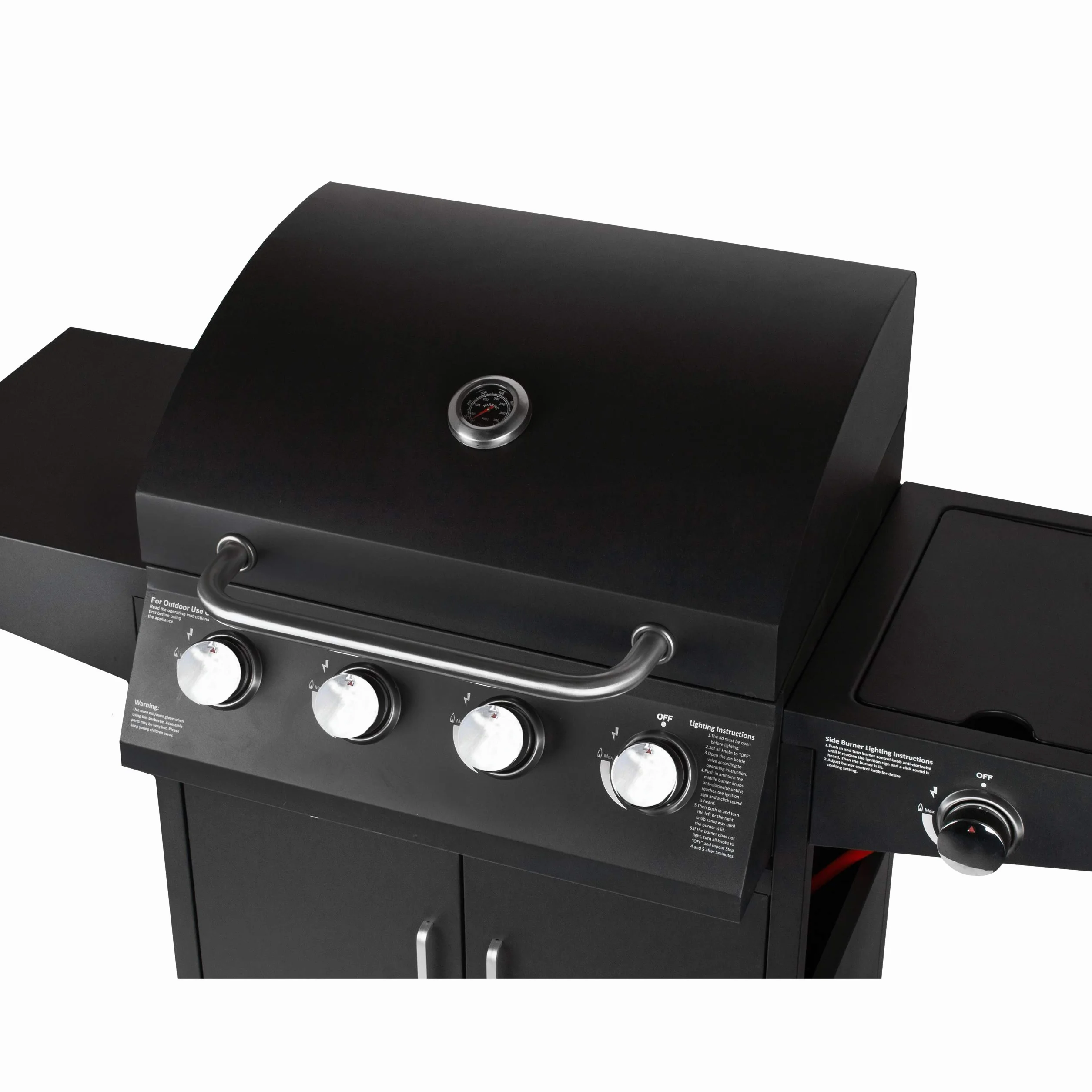 GrillMaster Grill Gazowy PartyTogether 4+1 + Pokrowiec, Ogrodowy, Na Gaz, z Termometrem, z Kółkami, z Dodatkowym Palnikiem