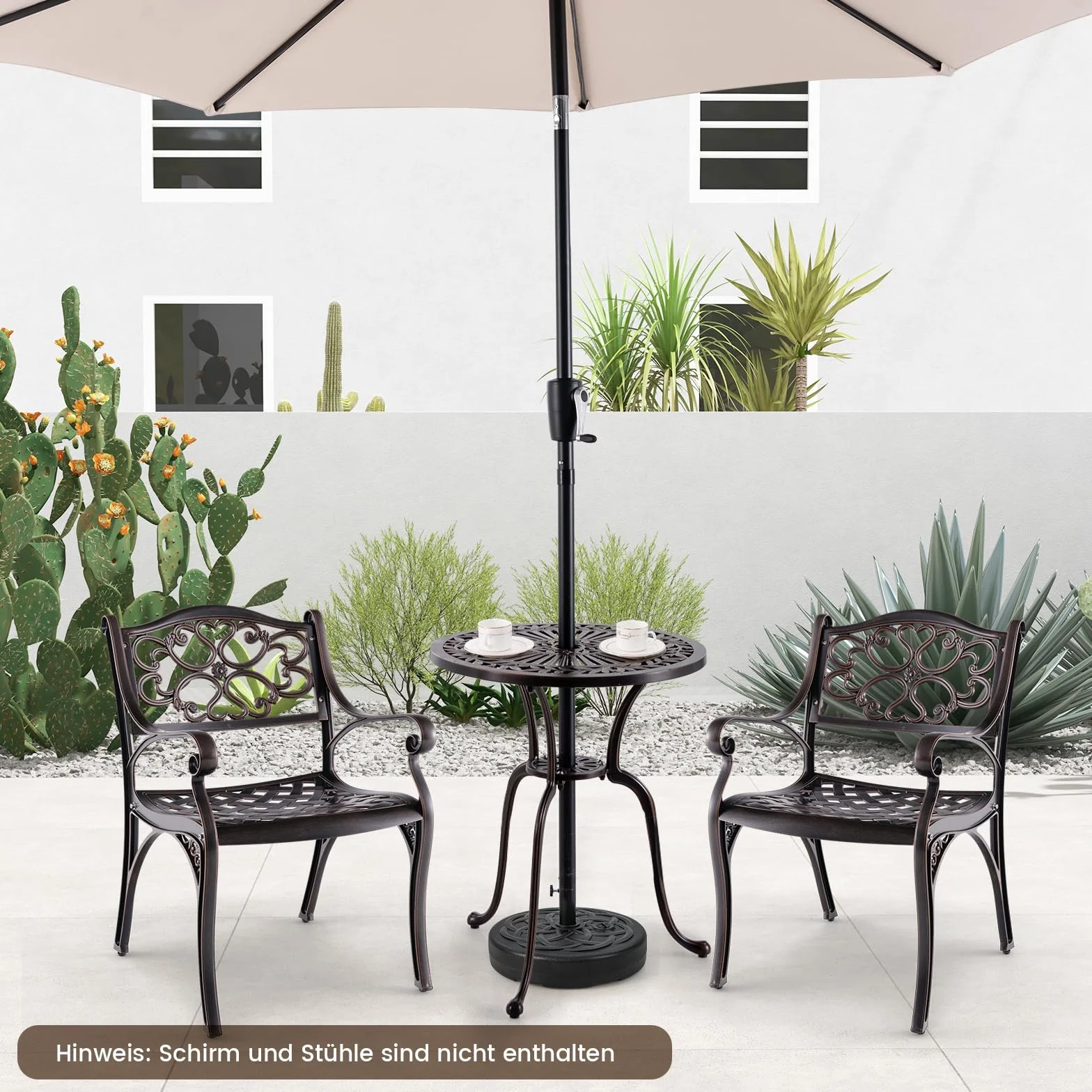 COSTWAY Stół ogrodowy aluminiowy 61x61x71 cm odporny na warunki atmosferyczne z otworem na parasol