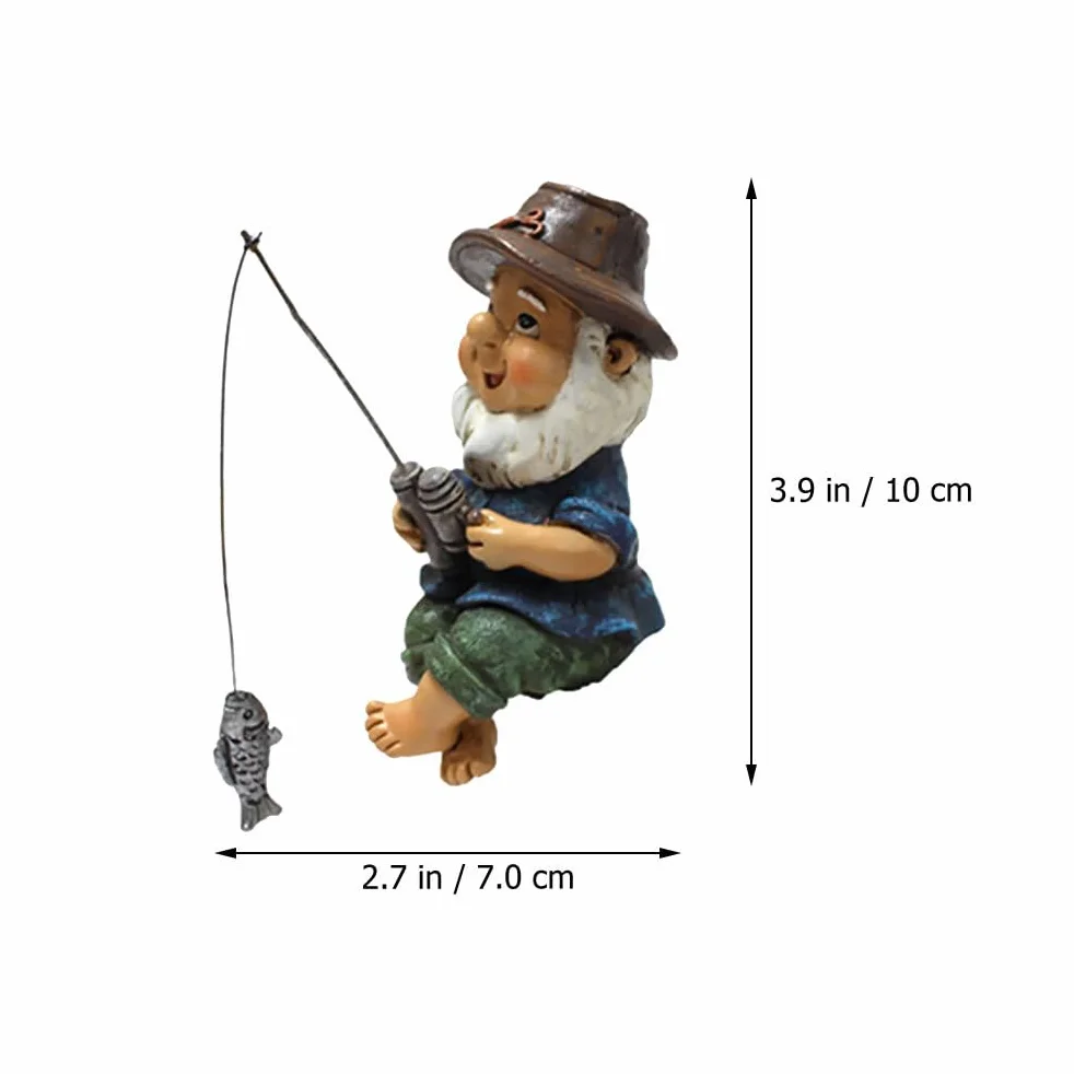 Happyyami figurka krasnala ogrodowego z motywem wędkarstwa, rzeźba z żywicy do dekoracji ogrodu, uroczy krasnal ogrodowy na zewnątrz, kreatywne ozdoby ogrodowe 4,5x7x10cm