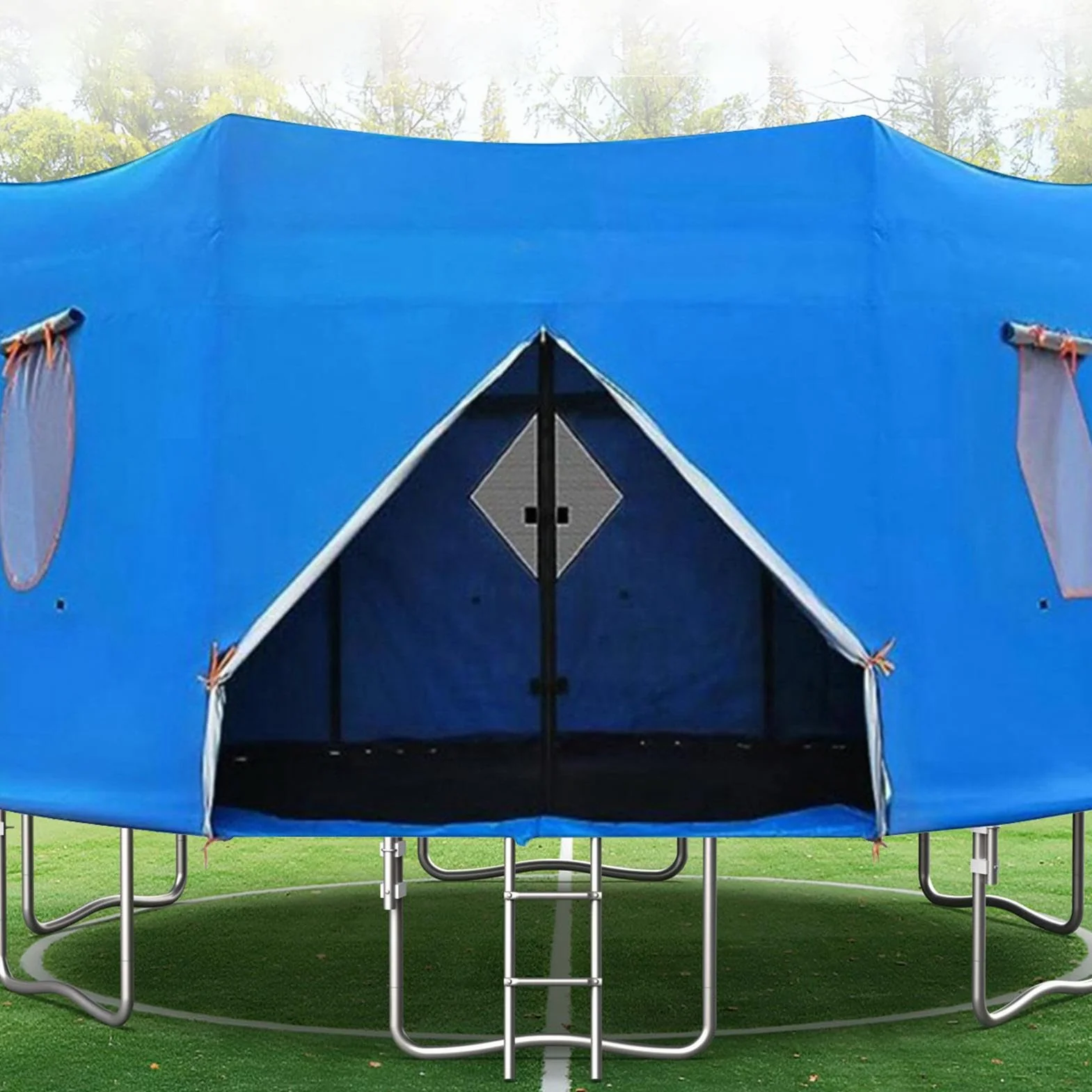 Osłona przeciwsłoneczna do trampoliny, 306 cm, 366 cm, 427 cm, namiot do trampoliny, 8 drążków, odporny na działanie promieni UV, wodoszczelny, żagiel przeciwsłoneczny, akcesoria