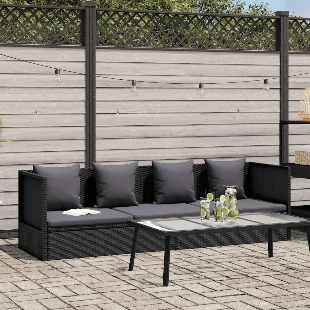 vidaXL Sofa ogrodowa z poduszkami polirattan czarna