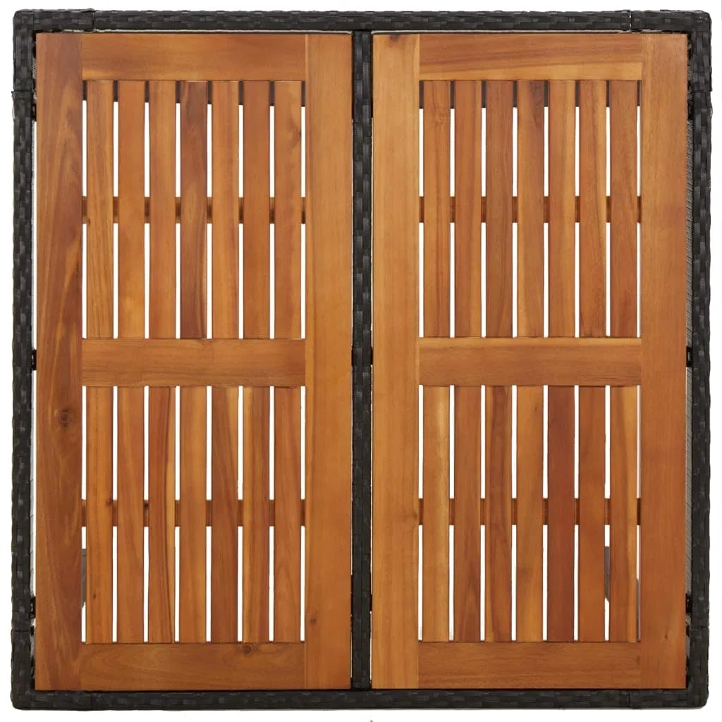vidaXL Stół ogrodowy, drewniany blat, czarny, 90x90x75 cm, rattan PE, stolik ogrodowy, stół do ogrodu, stół na taras, stoliki ogrodowe