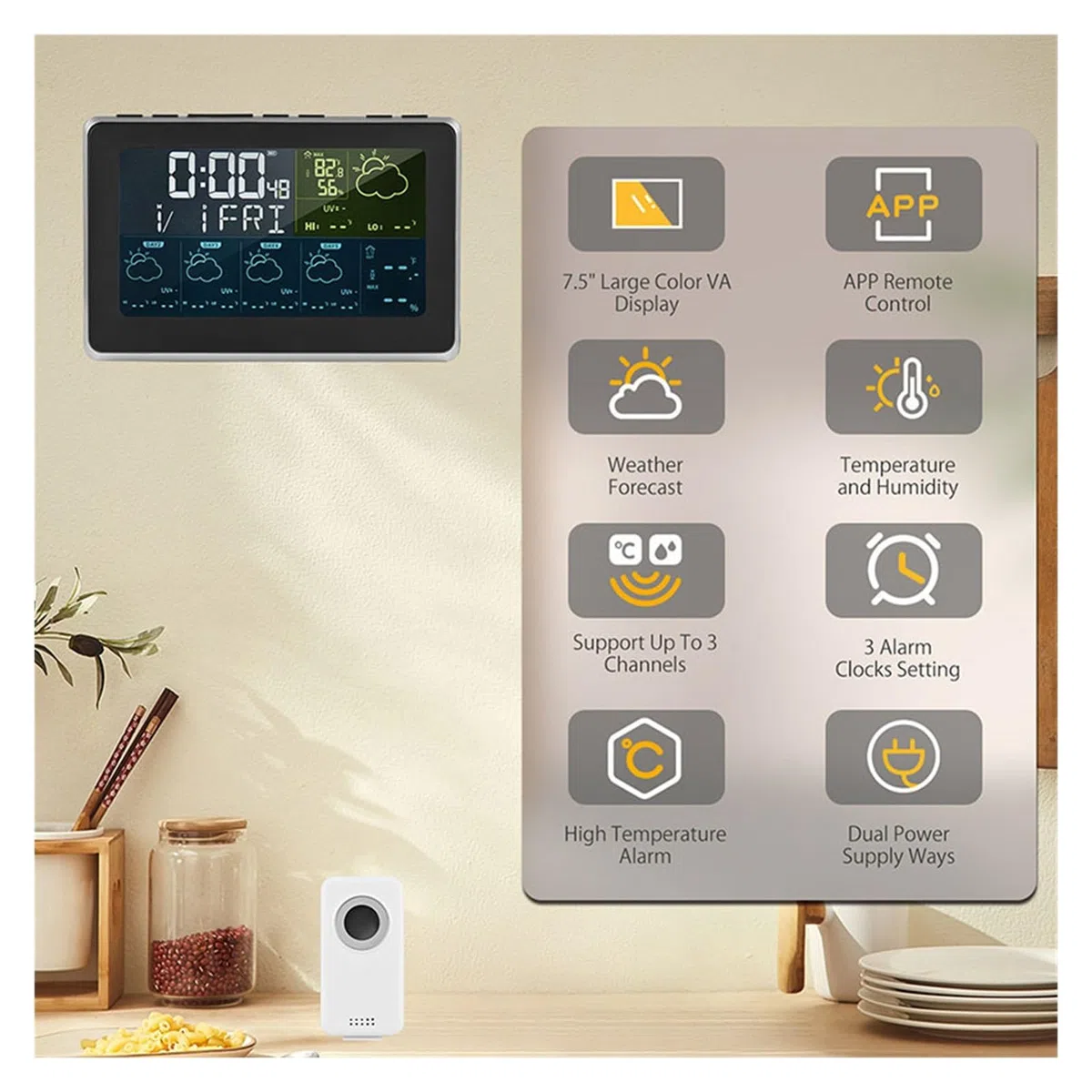 Tuya WiFi Stacja Pogodowa Aplikacja Bezprzewodowa Kontrola Czujnik Temperatury I Wilgotności Duży Wyświetlacz LCD Kryty Termometr Zewnętrzny Miernik DokłAdne I łAtwe Do Odczytania(3 Sensor)