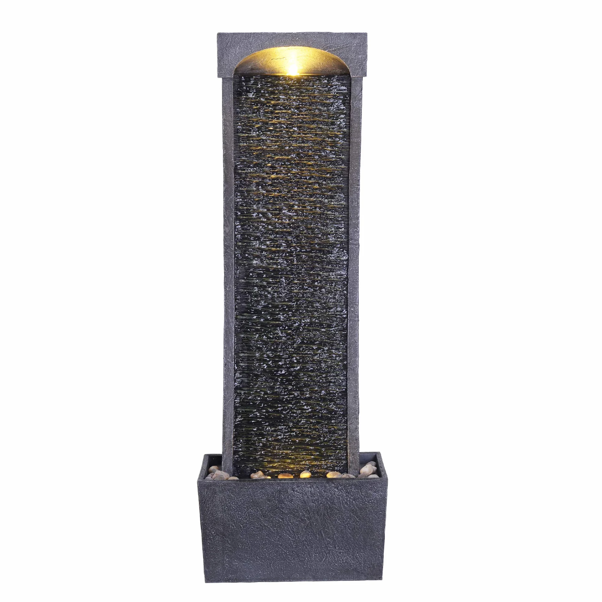 Peaktop Łukowa fontanna wodna, do użytku wewnątrz i na zewnątrz, ogród zimowy, łupek z lampkami, RJ-19048-EU, kolor szary węglowy, 33 x 20 x 98 cm