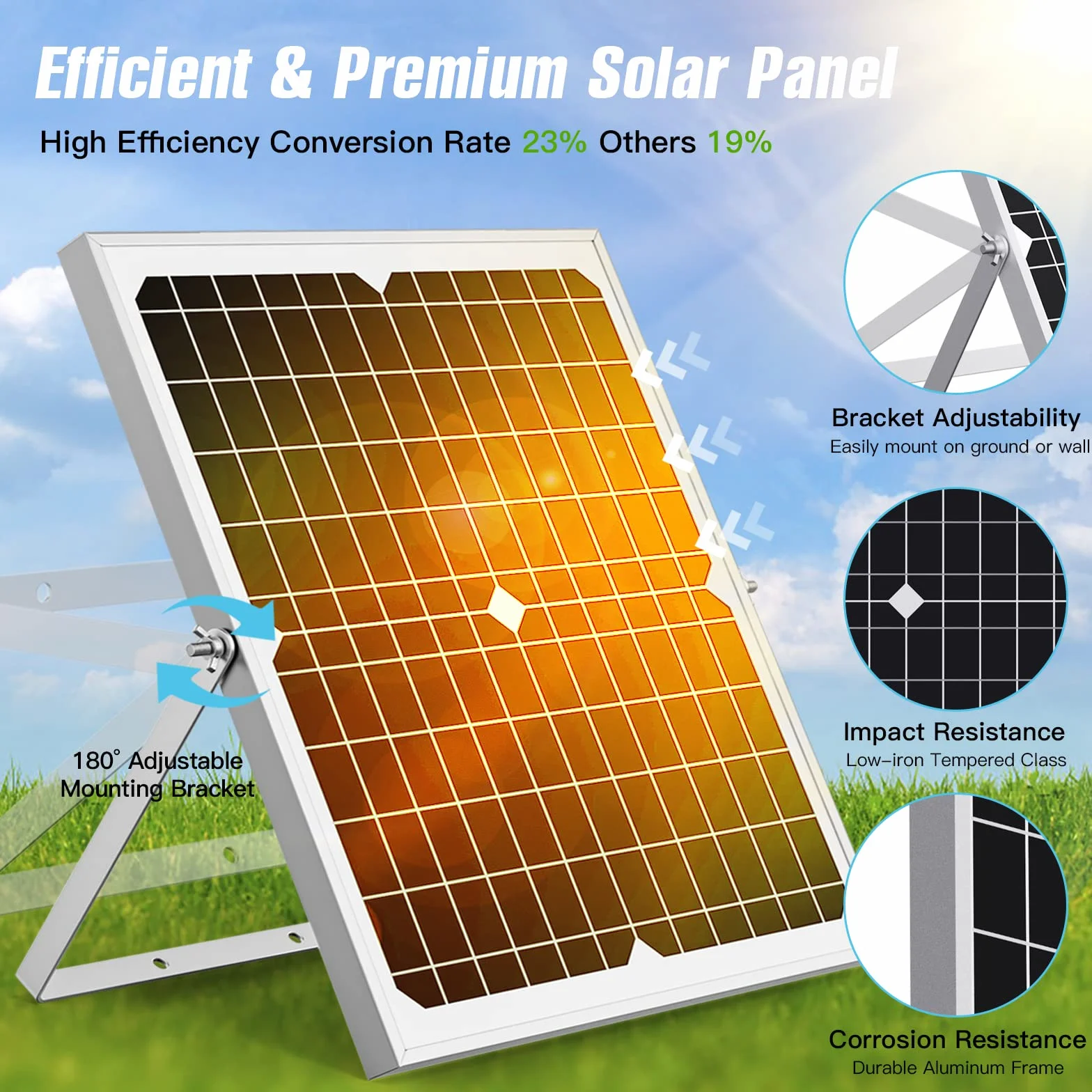 Pompa solarna 20 W do stawu i fontanny, przepływ 1325 l/h, kabel 5 m, 4 natryski