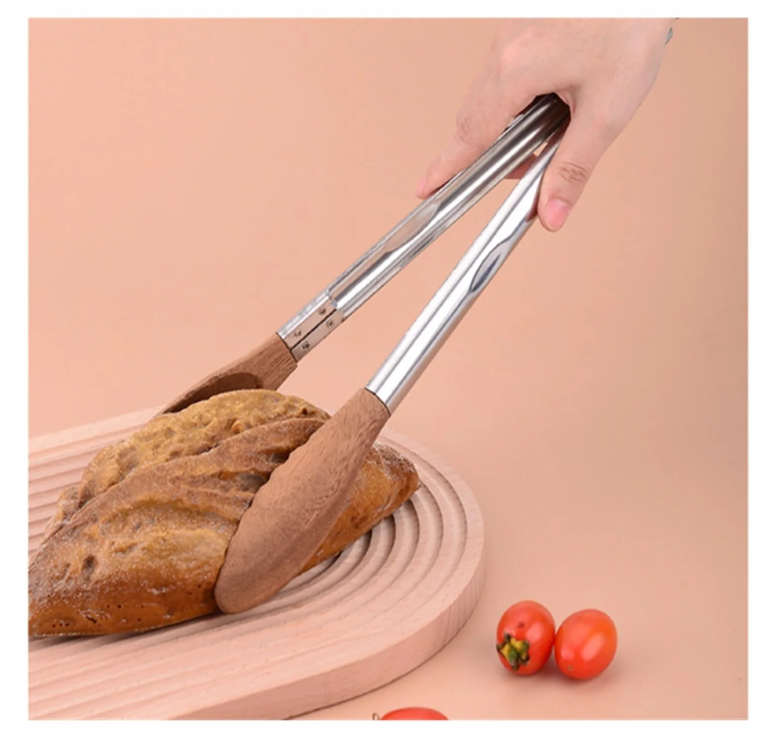 Szczypce Grilla Szczypce Do Grilla Ze Stali Nierdzewnej Z Drewnianą Główką, Odpowiednie Szczypiec Grillowania W Formie Bufetu Kuchenne(29cm)