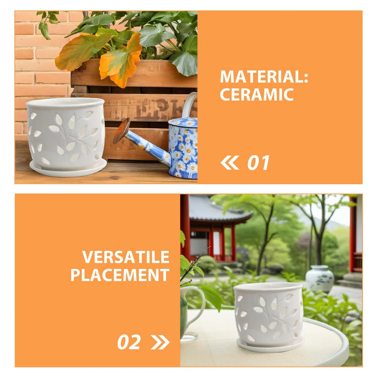 ifundom Biały Ceramiczny Kwadratowy Doniczka z Otworami Ceramiczny Pojemnik Rośliny Doniczkowe Do Wnętrz i Zewnątrz Ceramiczna Doniczka Storczyki i Sadzonki
