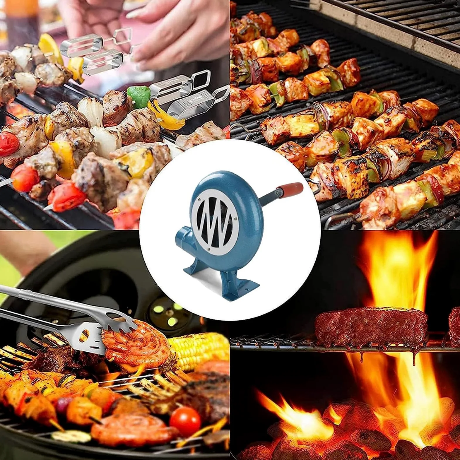 Dmuchawa do grilla z korbką ręczną, przenośna, żelazna, do grillowania na kempingu i na świeżym powietrzu, łatwa w przenoszeniu i użytkowaniu, trwała, żelazna konstrukcja, niezbędn