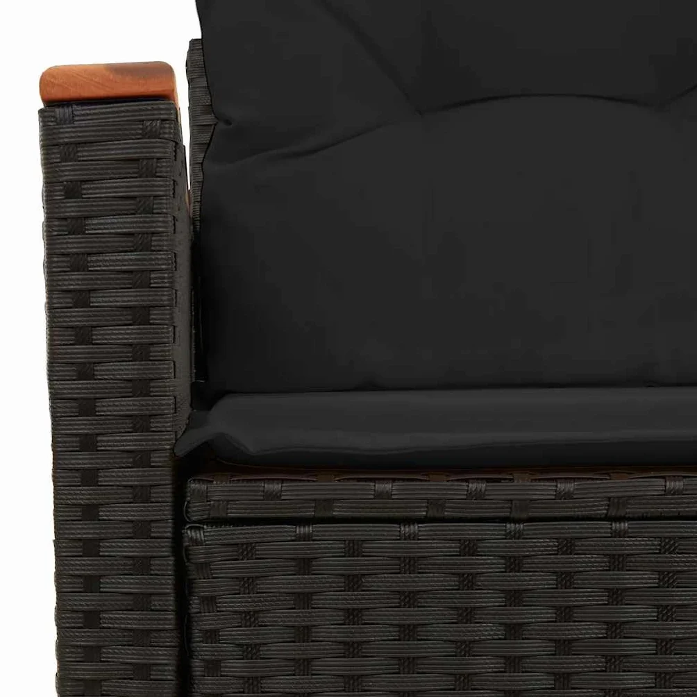 vidaXL Sofa ogrodowa z poduszkami, 2-osobowa, czarna, z polirattanu