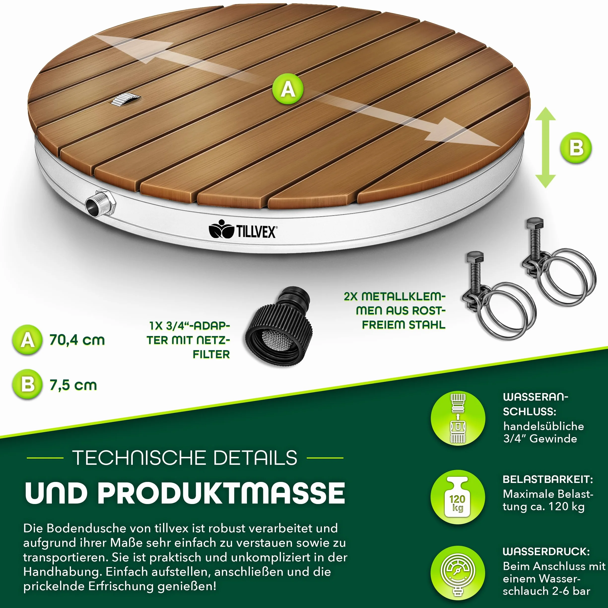tillvex® Prysznic ogrodowy aluminiowy antypoślizgowy odporny na warunki atmosferyczne