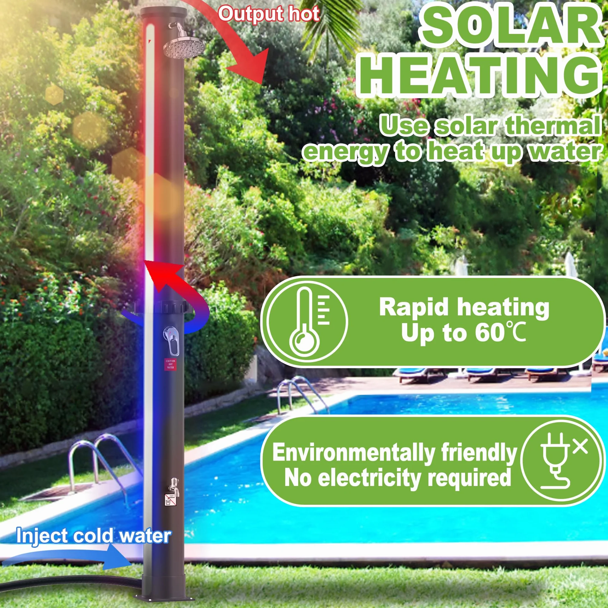 UISEBRT Prysznic solarny 35 Litrów - Solarny Prysznic ogrodowy Ciepła woda maks. 60°C bez przyłącza prądu - Prysznic zewnętrzny Prysznic basenowy - Przyłącze węża ogrodowego (Czarny)
