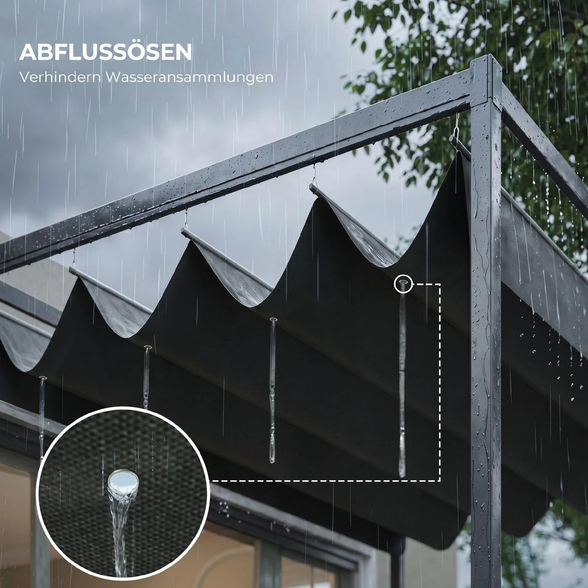 Outsunny Pergola Pawilon zadaszenie tarasu z rozsuwanym dachem, poliester czarny 298 x 213 x 222 cm