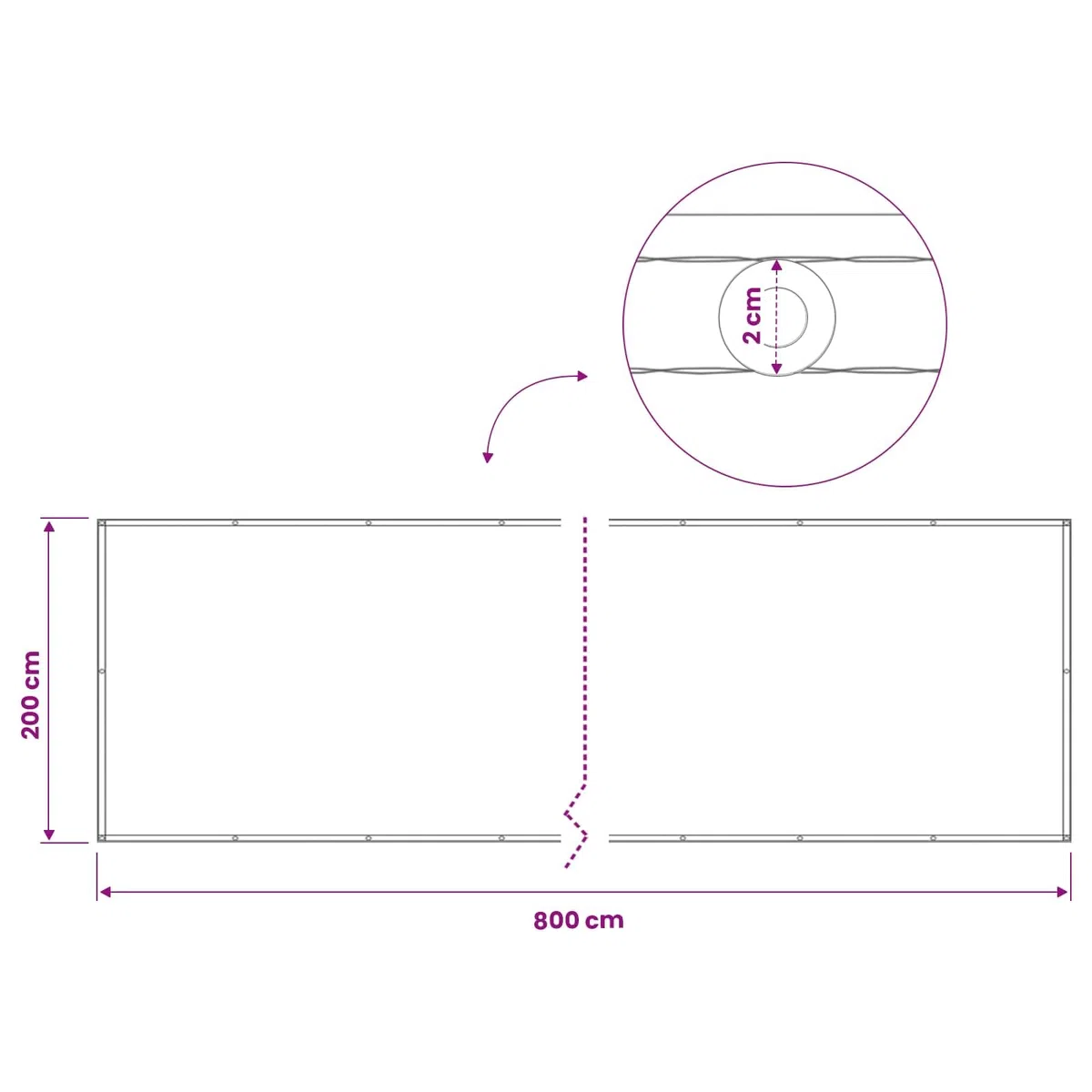 Osłona balkonowa z powłoką PU, biała, 200 x 800 cm, odporna na działanie promieni UV i wody, z aluminiowymi oczkami, łatwy montaż na taras, do ogrodu, na balkon jako ochrona przed słońcem i