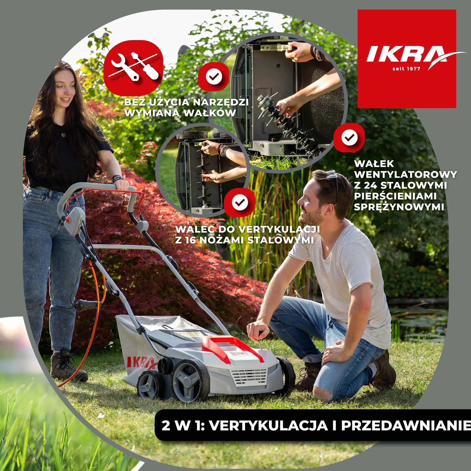 IKRA IEVL 1838 Elektryczny Aerator i Wertykulator, 38 cm, 40 l