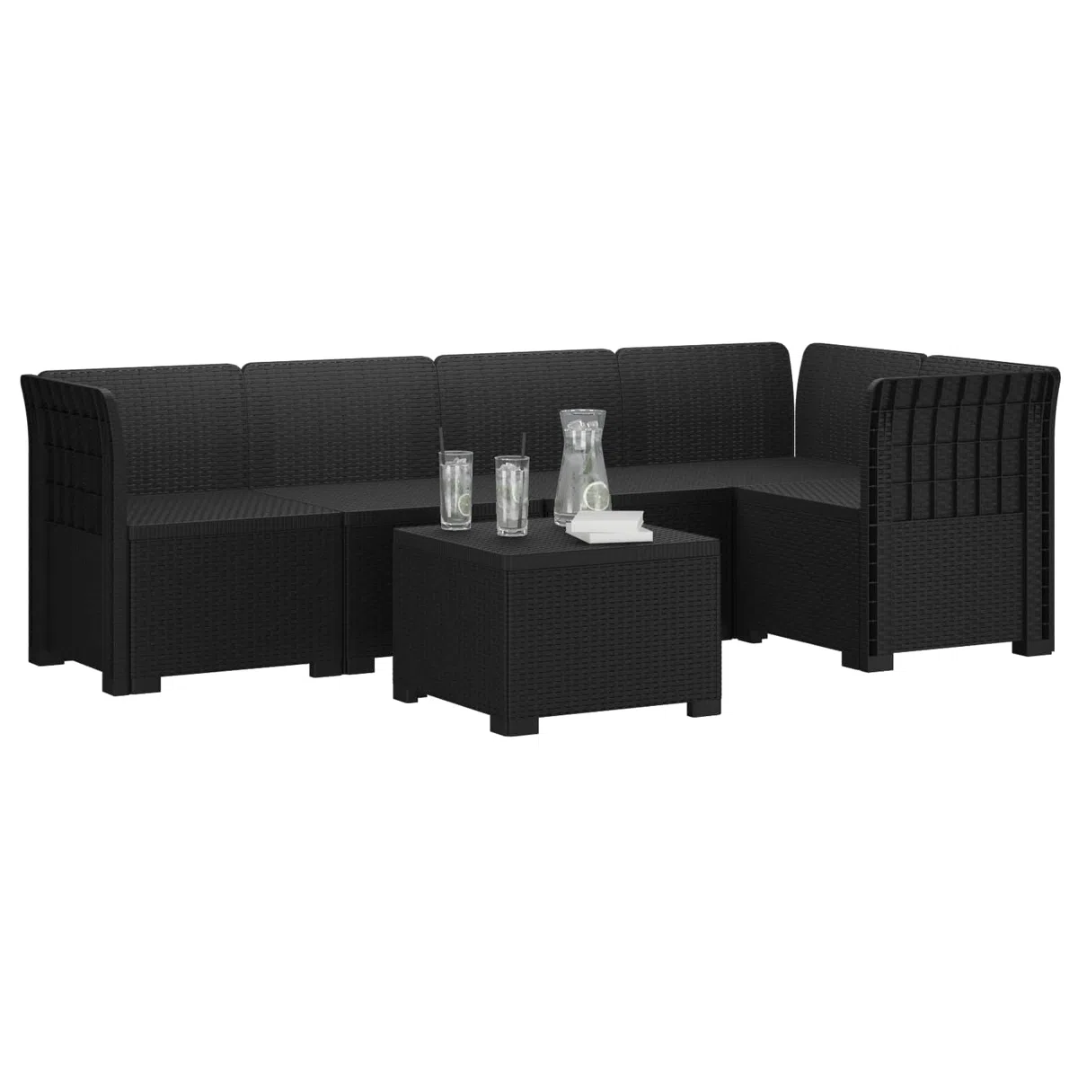 Hothingwell 5-osobowa sofa ogrodowa Polipropylen Antracyt | Modne oparcie Poly Rattan, odporne na warunki atmosferyczne, łatwa pielęgnacja, na balkon taras