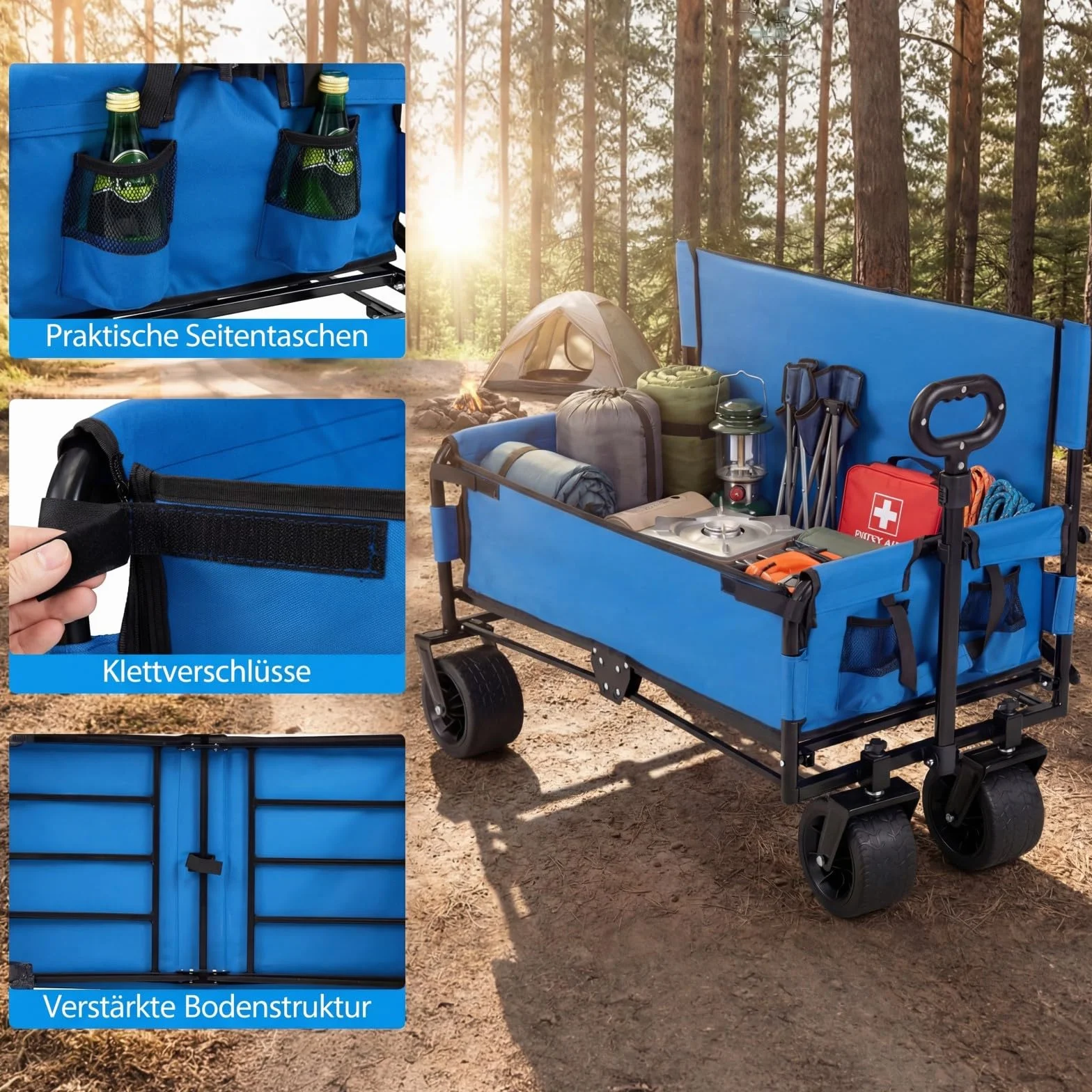COSTWAY Wózek składany 2 w 1 z ławką, plażowy, 80 kg, ogrodowy transportowy