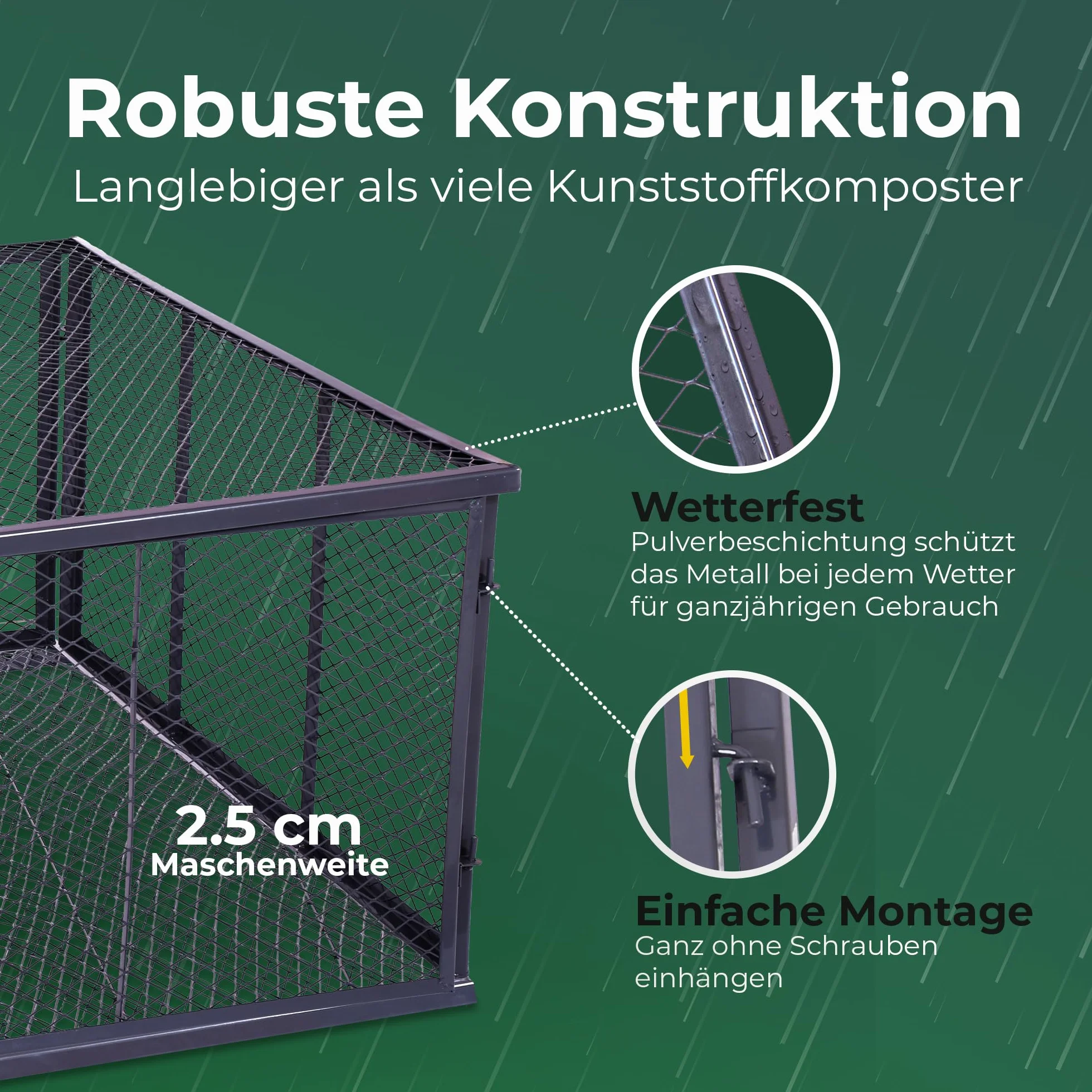 Novatool Kompostownik ogrodowy, metalowy, 100 x 100 x 100 cm + pokrywa lub dno, z rozszerzalnym systemem wtykowym, malowany proszkowo metalowy kompostownik o pojemności 1000 litrów, kompostownik