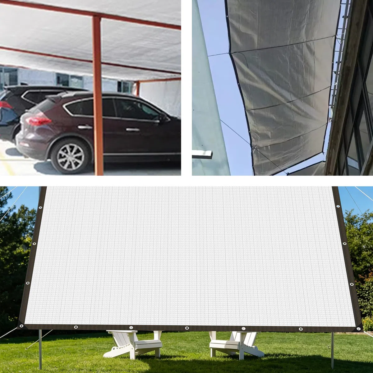 Aluminiowa Tkanina Zacieniająca 350 x 540 cm Przeciwsłoneczna Plandeka Z Siatki Cieniującej Z Przelotkami Łatwa Instalacja Do Użytku Na Zewnątrz, Patio, Rośliny, Srebro