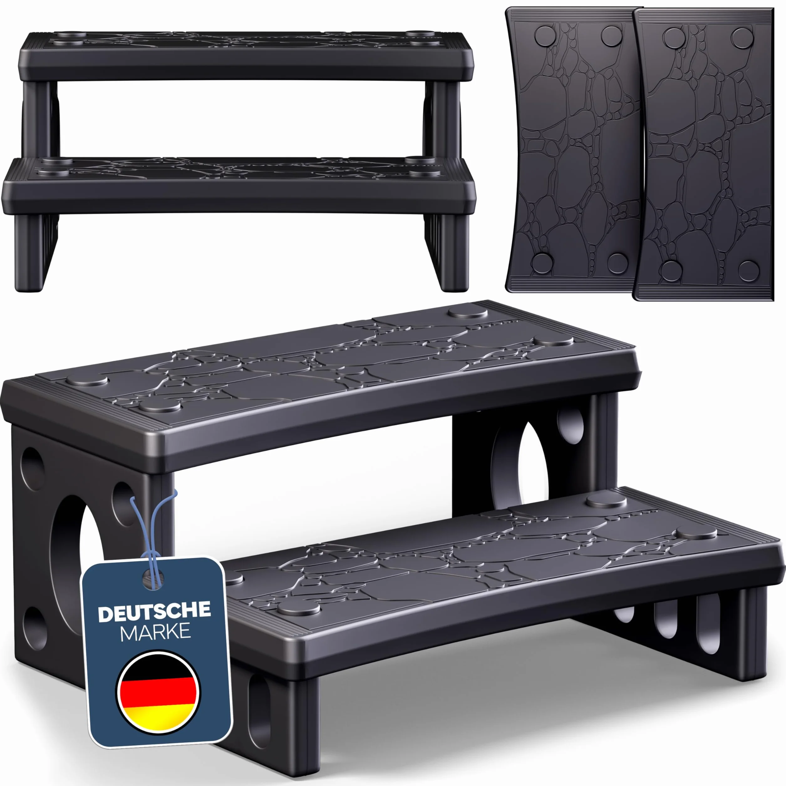 poolomio® Drabina schodowa do spa i jacuzzi | 2-stopniowa drabina rozłupująca z PCW | 70 x 65 x 24 cm | antypoślizgowa powierzchnia, łatwy montaż