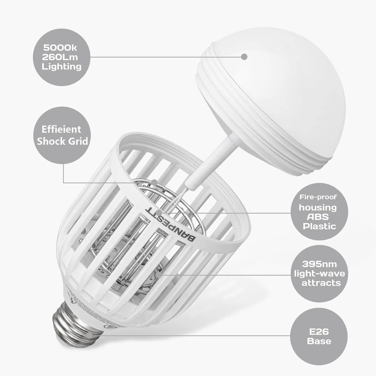 BANPESTT [2-Pack] Bug Zapper Żarówka 2-w-1 Komar Zapper Gnat Pułapka do wewnątrz i na zewnątrz - Elektryczny zabójca owadów i pułapki do zwalczania szkodników dla domu podwórko