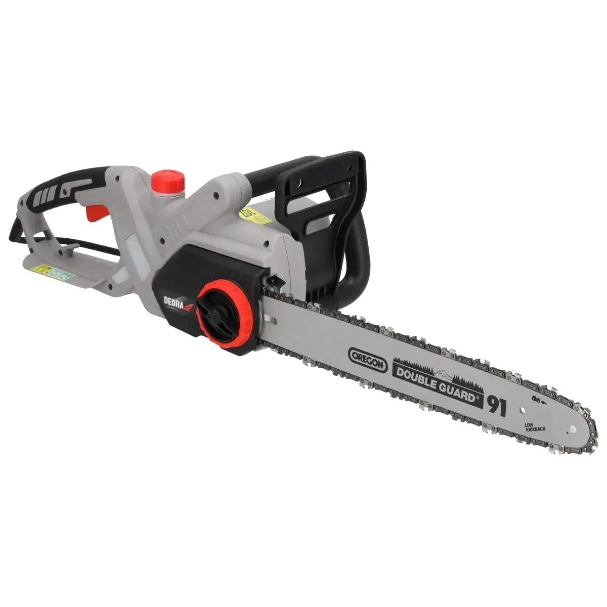 Dedra DED8702 – pilarka łańcuchowa elektryczna 2400 W, prowadnica 40 cm, łańcuch Oregon, automatyczne smarowanie, beznarzędziowe napinanie, hamulec bezpieczeństwa