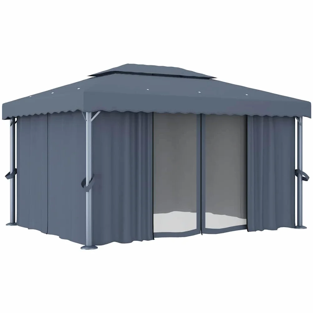 vidaXL Altana ogrodowa z zasłonami, 4 x 3 m, antracytowa, aluminium