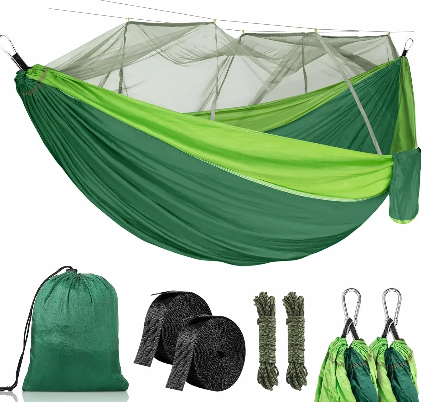 CIRULLI Hamak z moskitierą 260 x 140 cm, nośność 300 kg, ultralekki i wytrzymały, podwójny nylon spadochronowy, hamak outdoorowy, kemping, do ogrodu, w zestawie