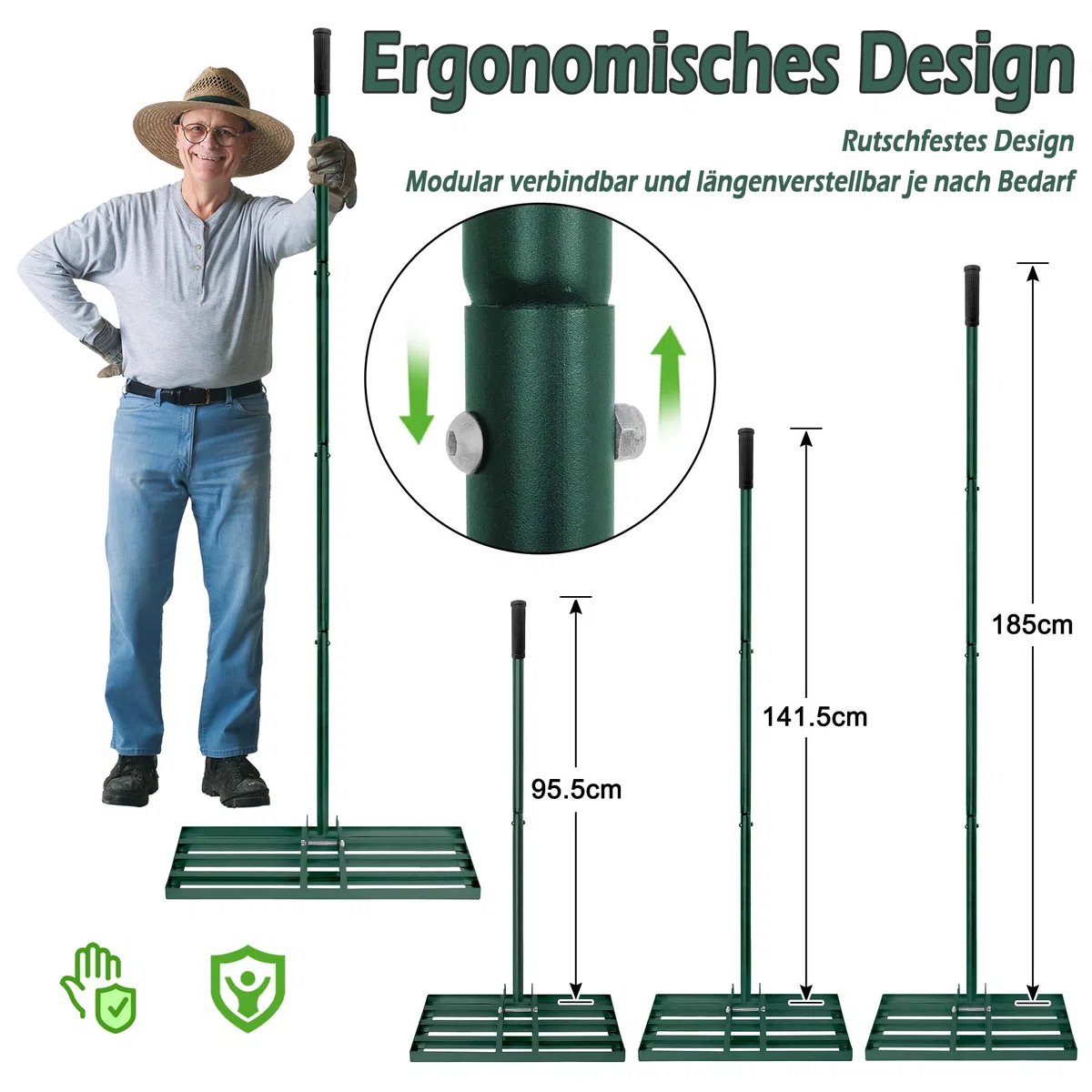 YRHome Rakla do trawy, do ściągania piasku, narzędzie do niwelowania trawnika, narzędzie do wyrównywania powierzchni, poziomowanie z ergonomicznym uchwytem, na podwórko, pole golfowe, do ogrodu, 75 x