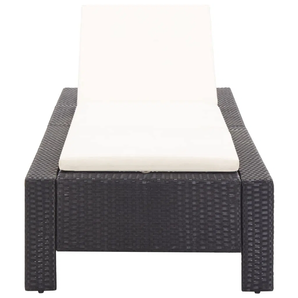Leżak ogrodowy z polirattanu z poduszką, 220 x 75 x 35 cm, odporny na warunki atmosferyczne rattan PE ze stalowym stelażem, regulowany, na taras, balkon, basen, plażę, urlop