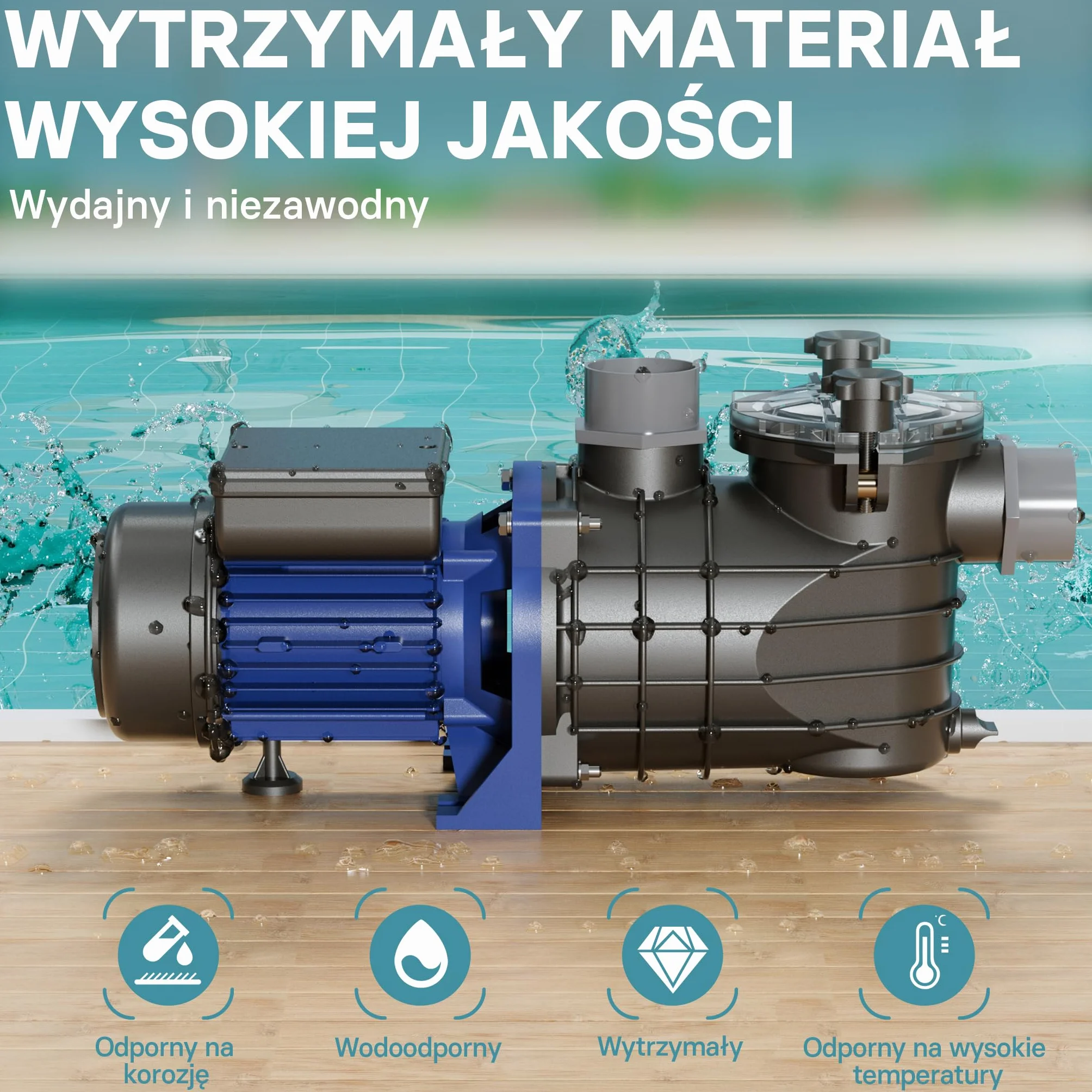 WilTec Pompa basenowa 13200 l/h, 370 W cicha pompa filtrująca i cyrkulacyjna, skuteczna pompa wodna do basenu, trwała i antykorozyjna konstrukcja