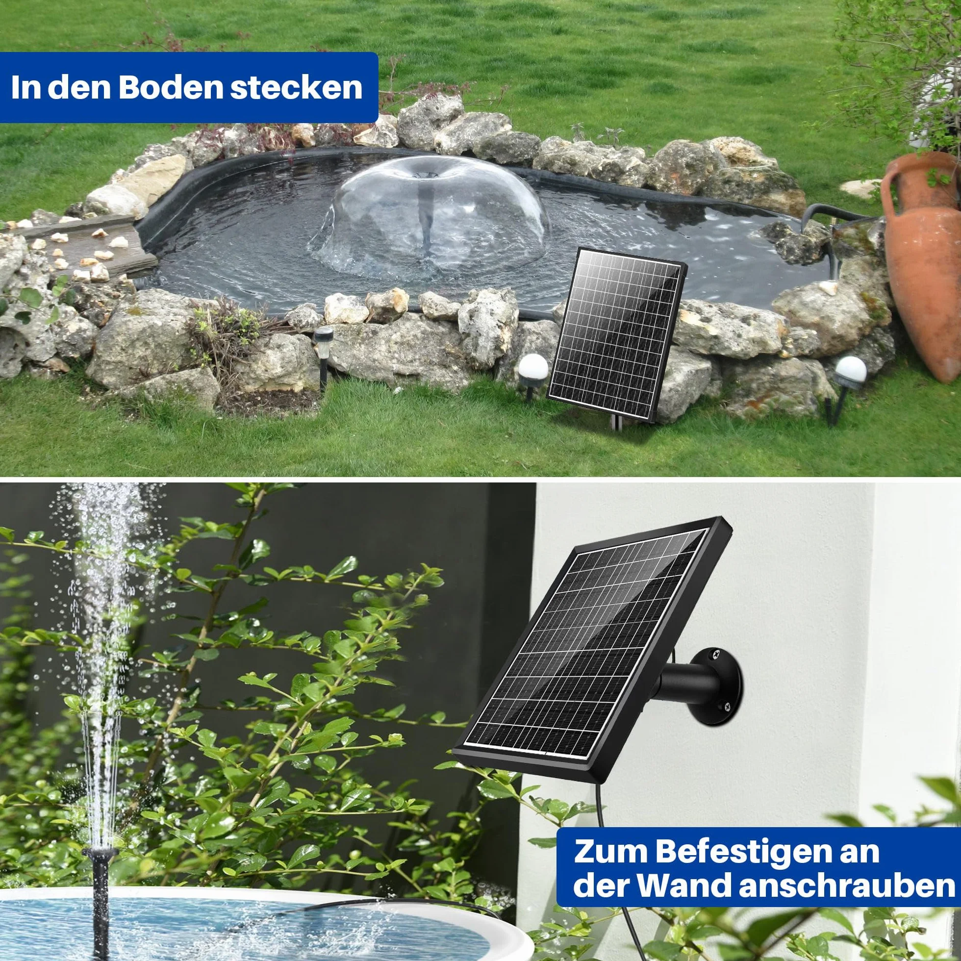 Biling 20W solarna fontanna na zewnątrz z 4 dyszami, 875L/H solarna fontanna na zewnątrz dla średnich stawów ogrodowych (5-10㎡), cicha solarna pompa do stawu DIY do ogrodu, wodotrysk na taras