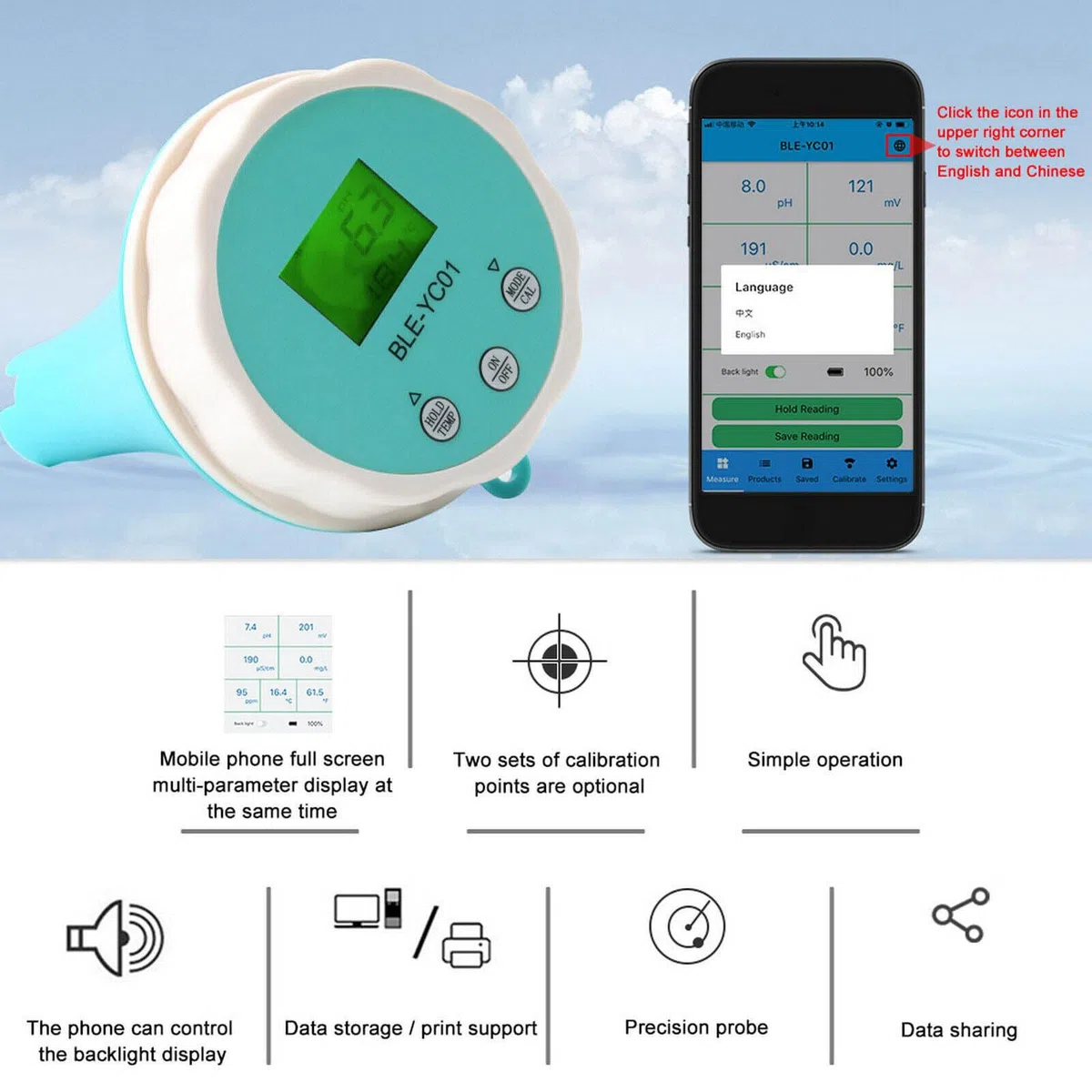 Monitor basenu Bluetooth, inteligentny cyfrowy chlor do pomiaru temperatury, długopis do testowania jakości wody 6 w 1, termometr basenowy do laboratorium akwarystycznego basenu